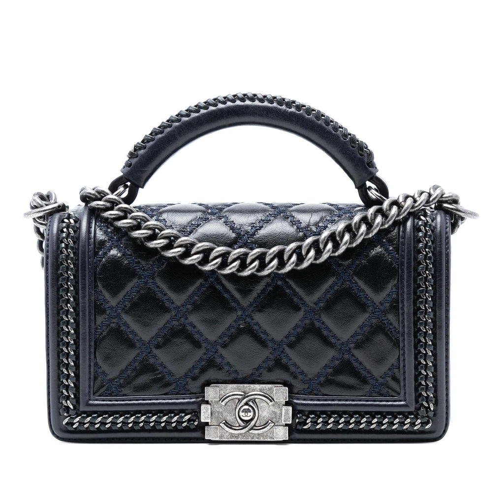 Chanel Old Medium Quilted Calfskin Whipstitch Chain Around Boy Top Handle Flap