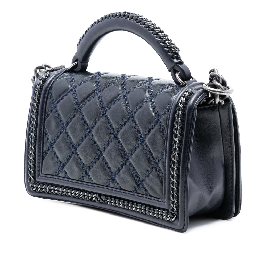 Chanel Old Medium Quilted Calfskin Whipstitch Chain Around Boy Top Handle Flap
