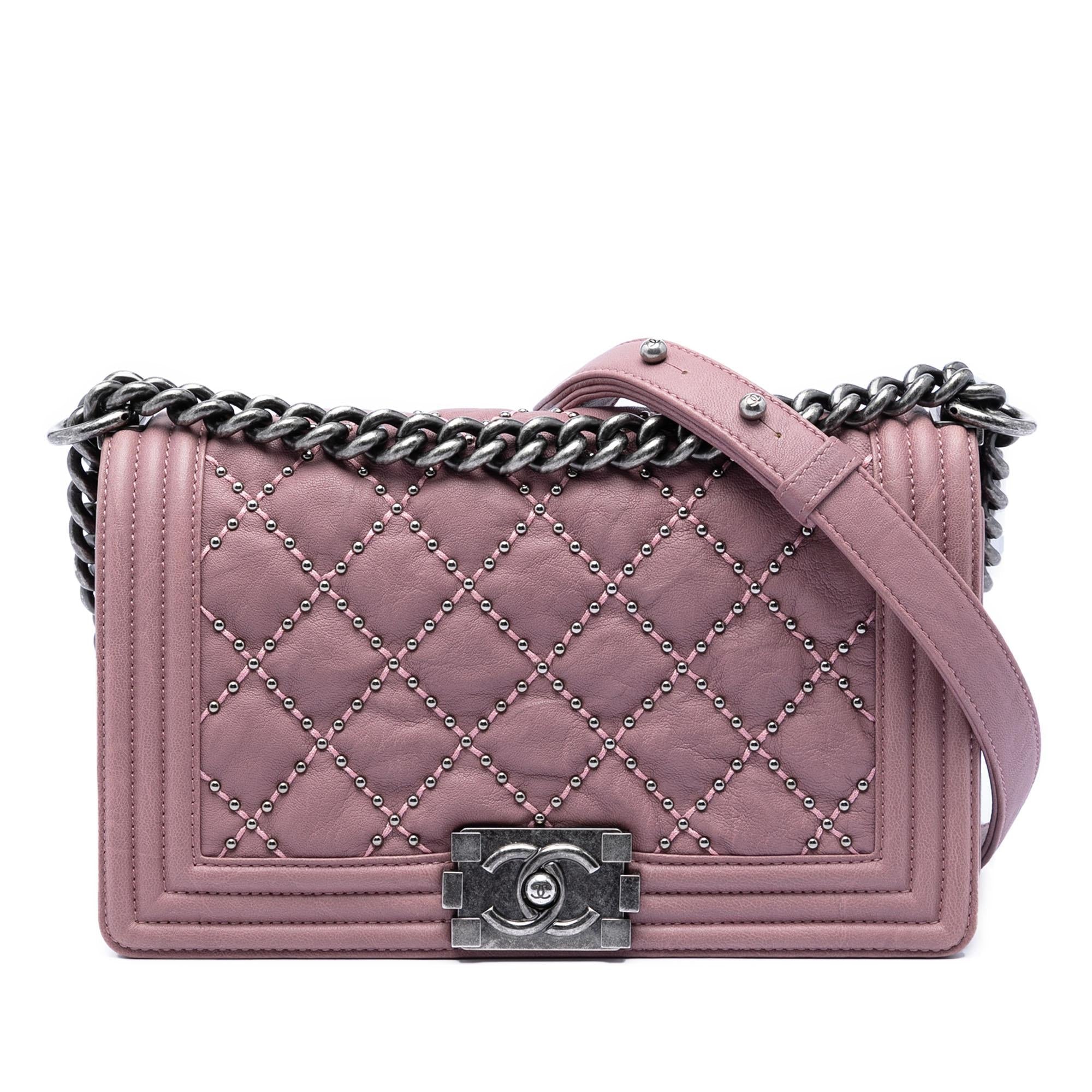 Chanel Old Medium Quilted Crumpled Calfskin Studded Boy Flap