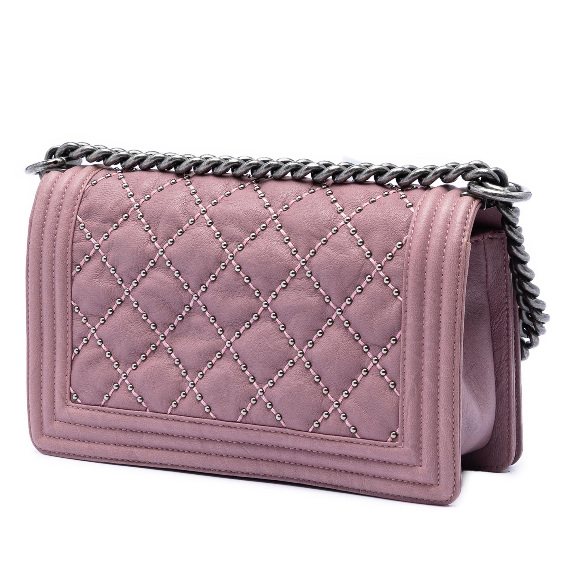 Chanel Old Medium Quilted Crumpled Calfskin Studded Boy Flap