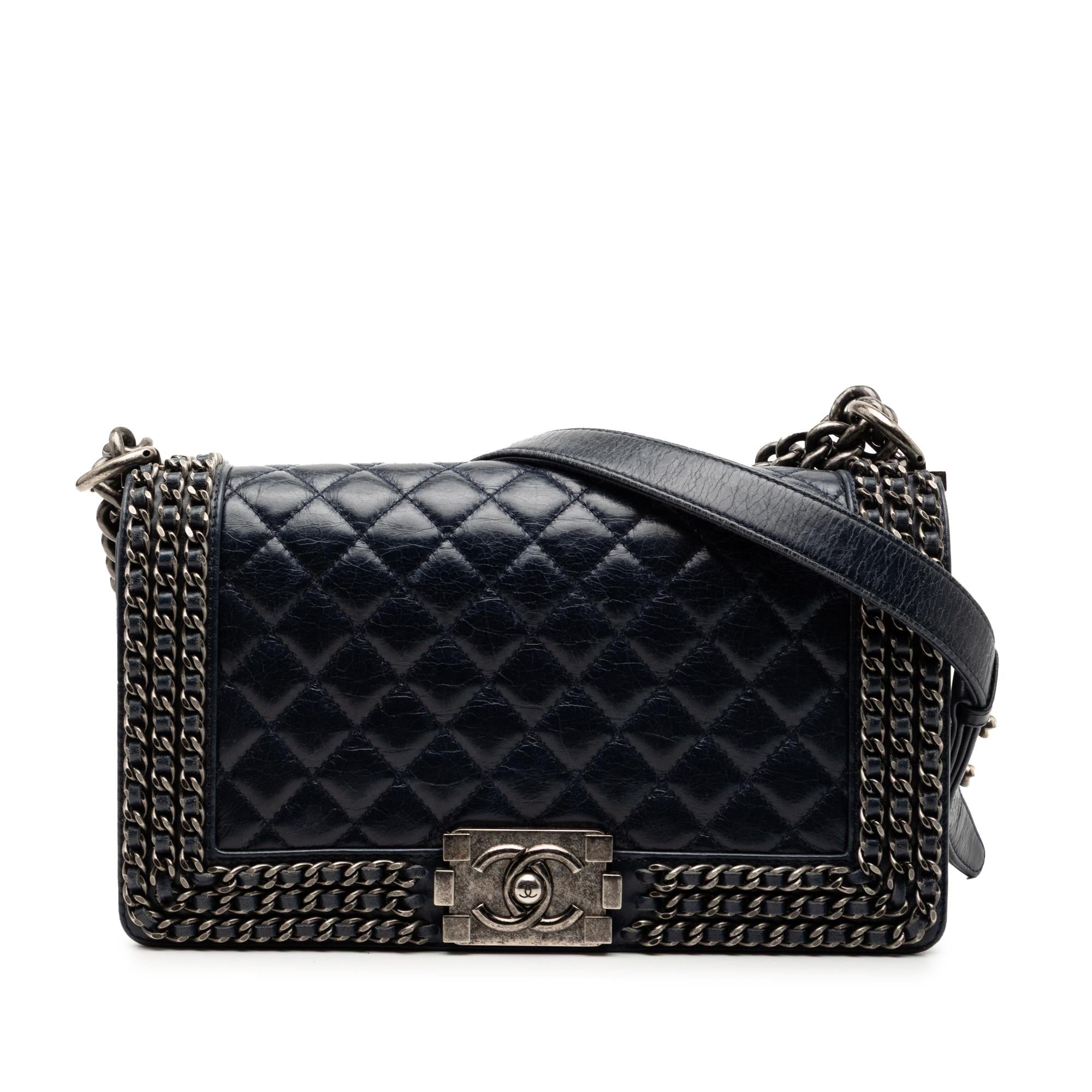 Chanel Old Medium Quilted Glazed Calfskin Chain Around Boy Flap