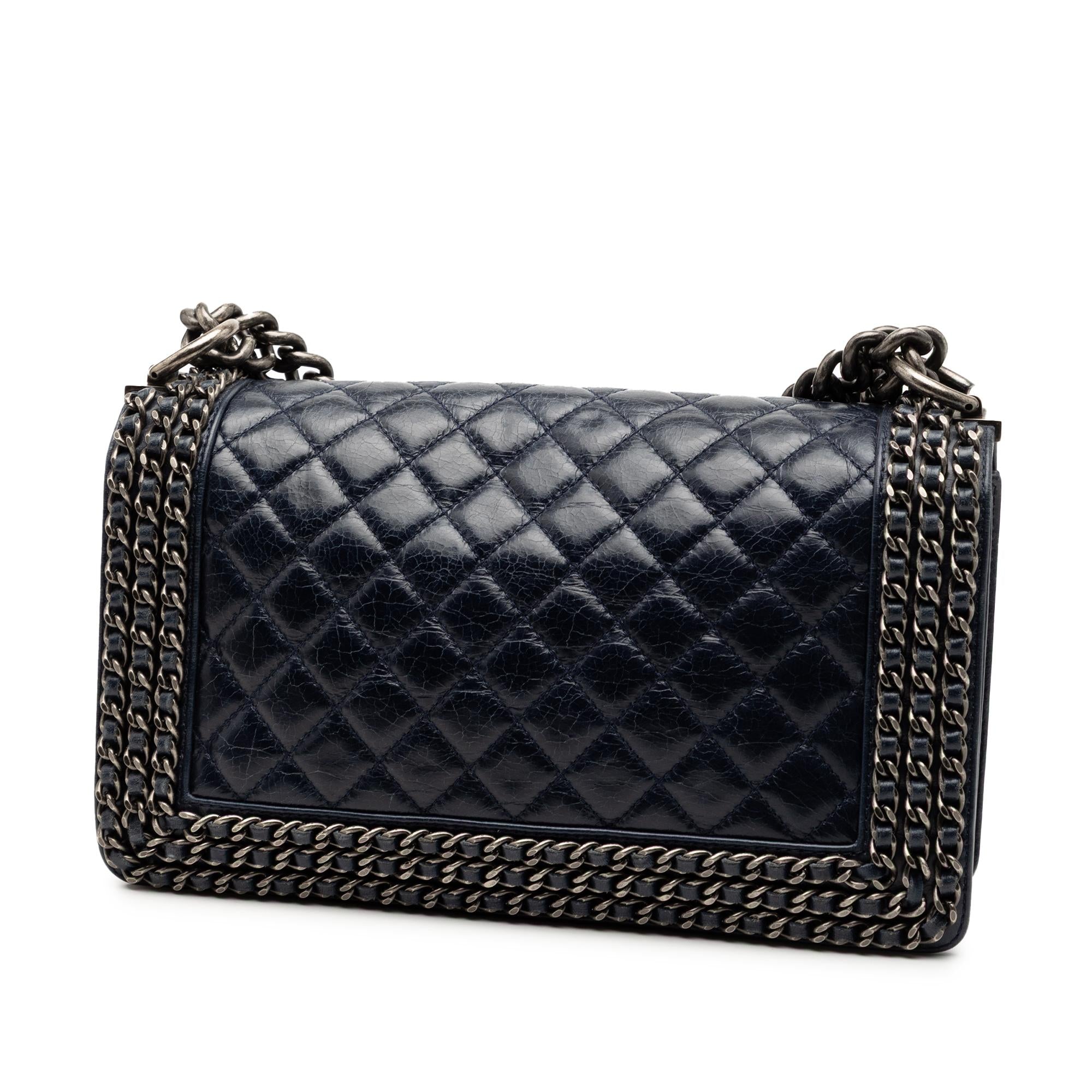 Chanel Old Medium Quilted Glazed Calfskin Chain Around Boy Flap