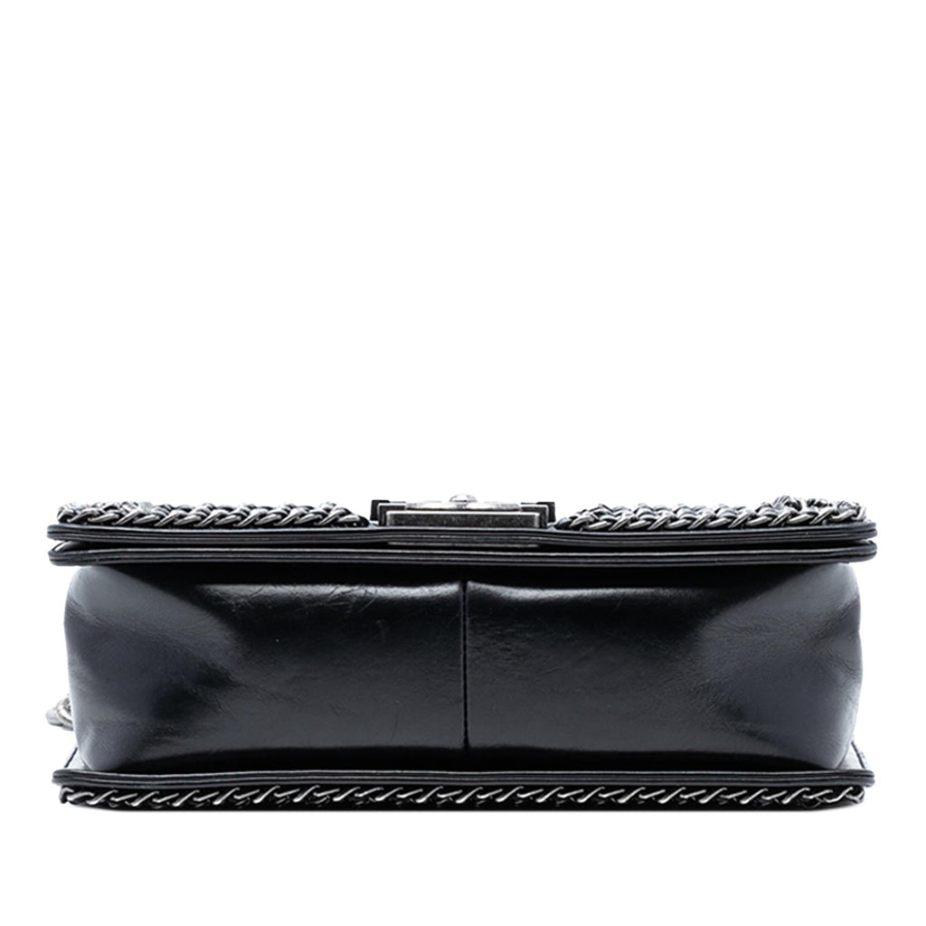 Chanel Old Medium Quilted Glazed Calfskin Chain Around Boy Flap
