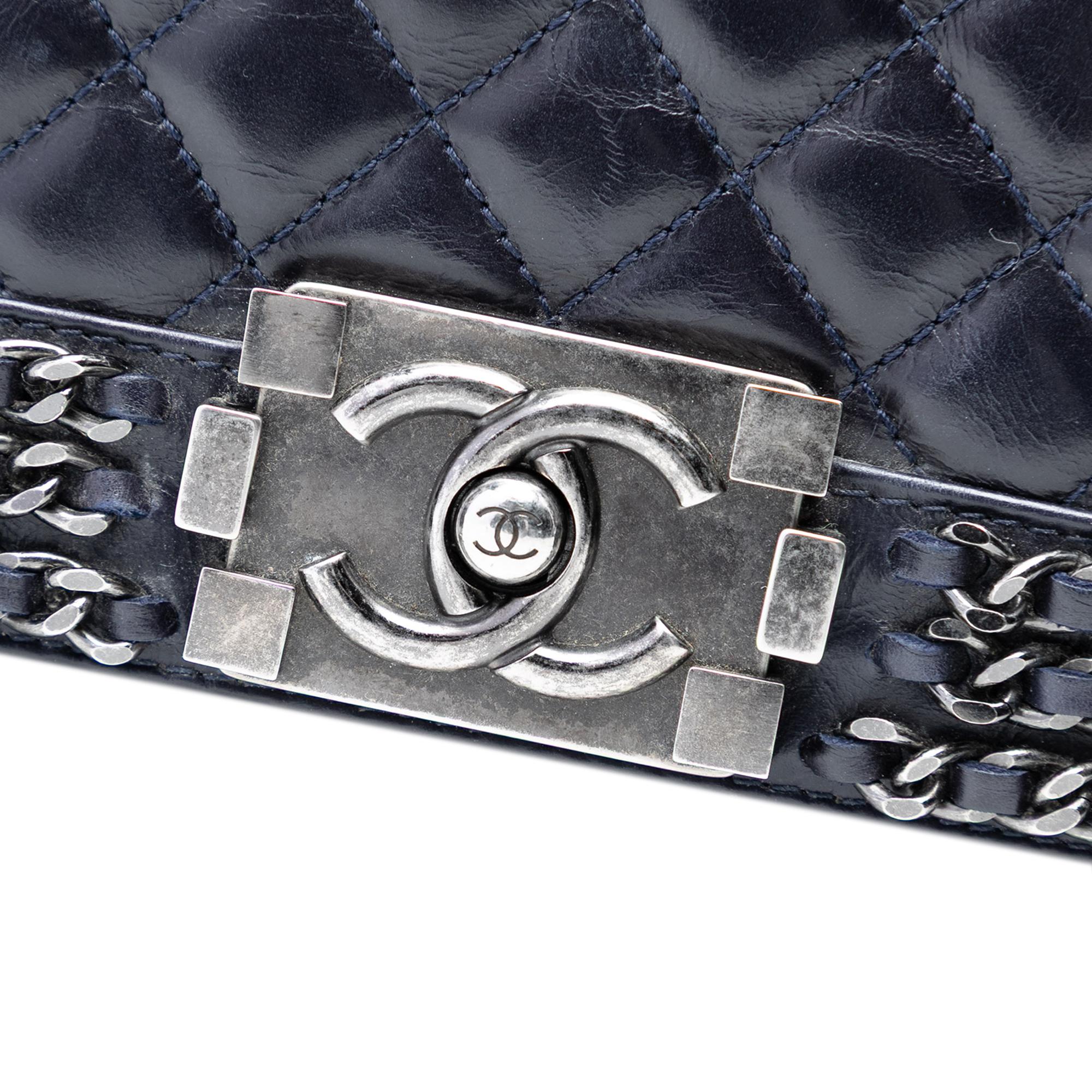 Chanel Old Medium Quilted Glazed Calfskin Chain Around Boy Flap