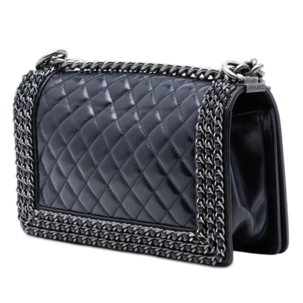 Chanel Old Medium Quilted Glazed Calfskin Chain Around Boy Flap