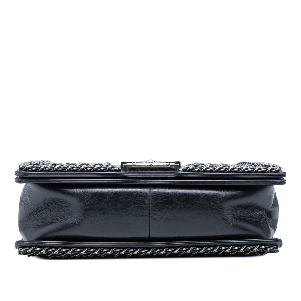 Chanel Old Medium Quilted Glazed Calfskin Chain Around Boy Flap