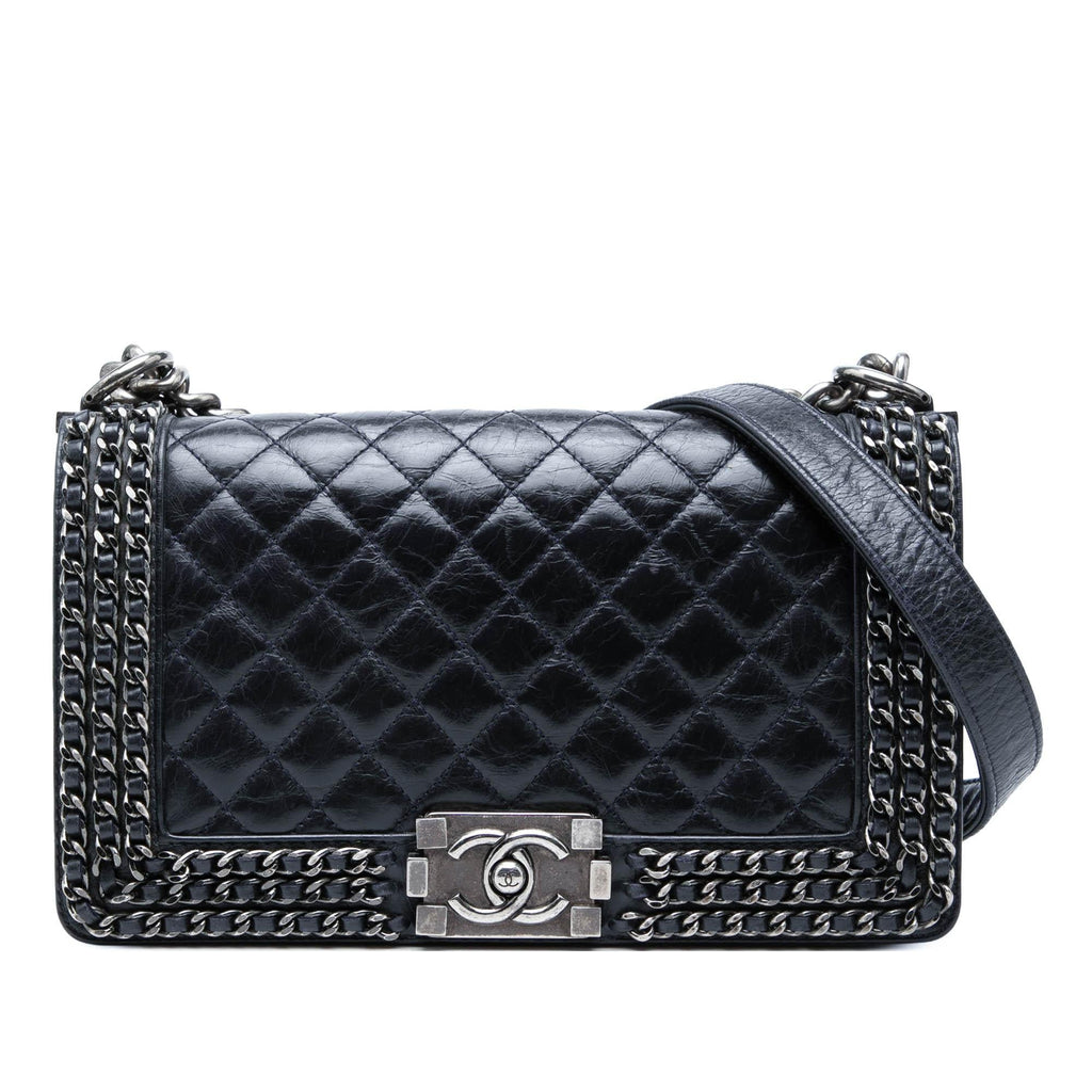 Chanel Old Medium Quilted Glazed Calfskin Chain Around Boy Flap