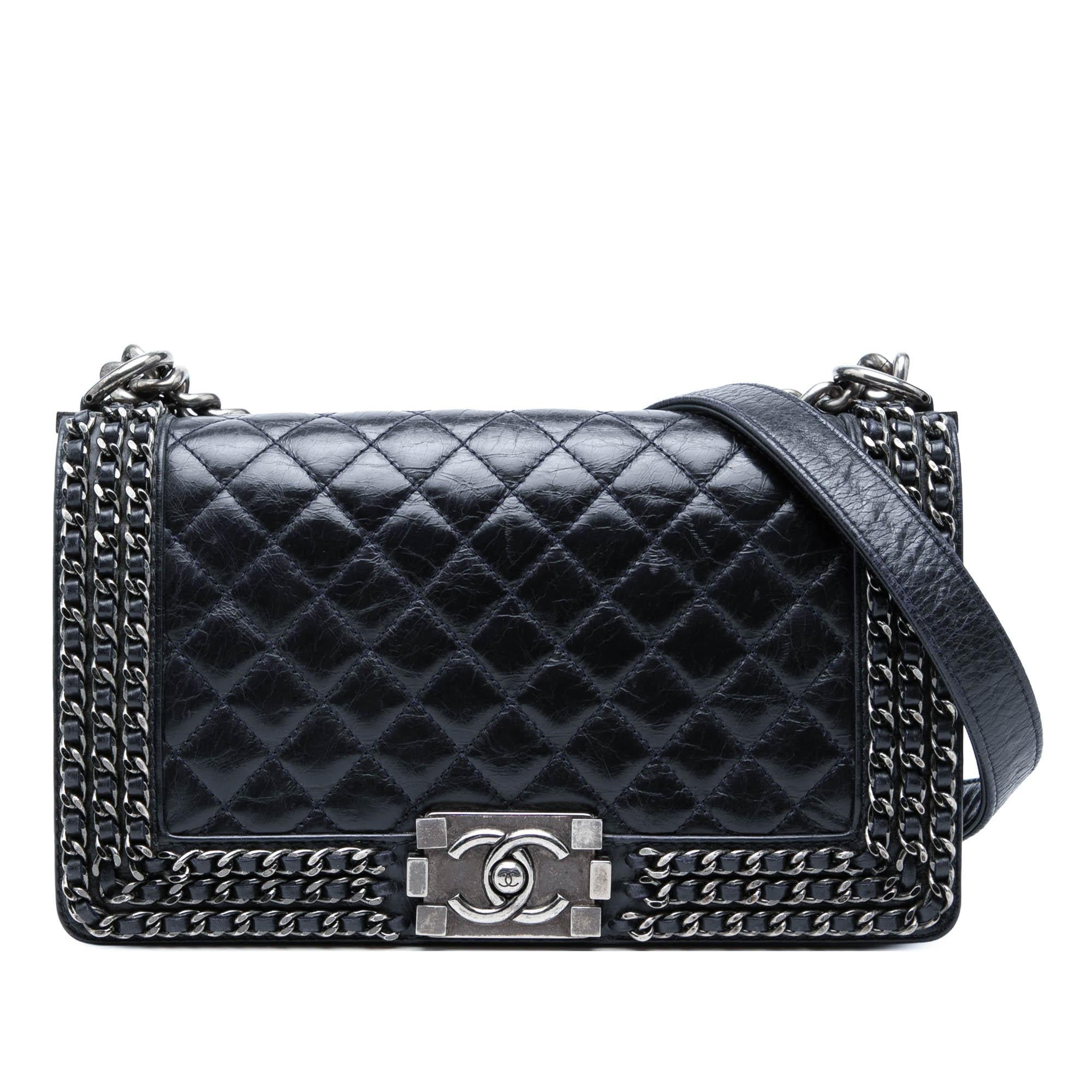 Chanel Old Medium Quilted Glazed Calfskin Chain Around Boy Flap