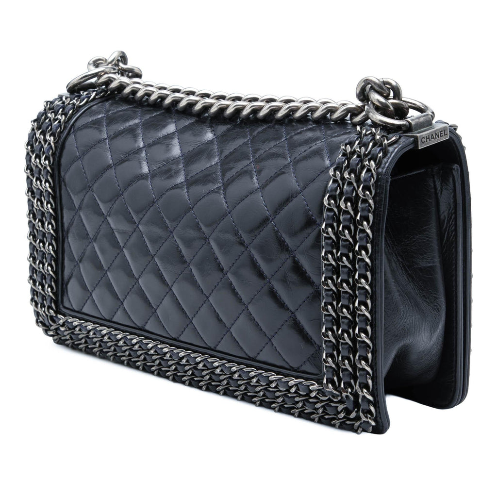 Chanel Old Medium Quilted Glazed Calfskin Chain Around Boy Flap
