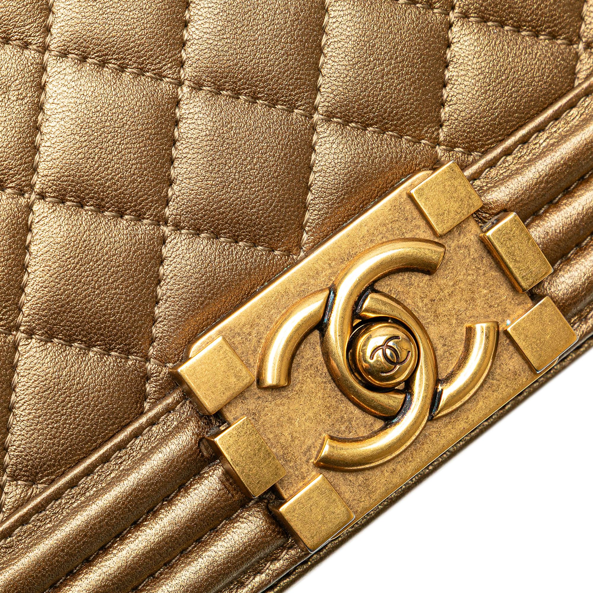 Chanel Old Medium Quilted Metallic Lambskin Boy Flap