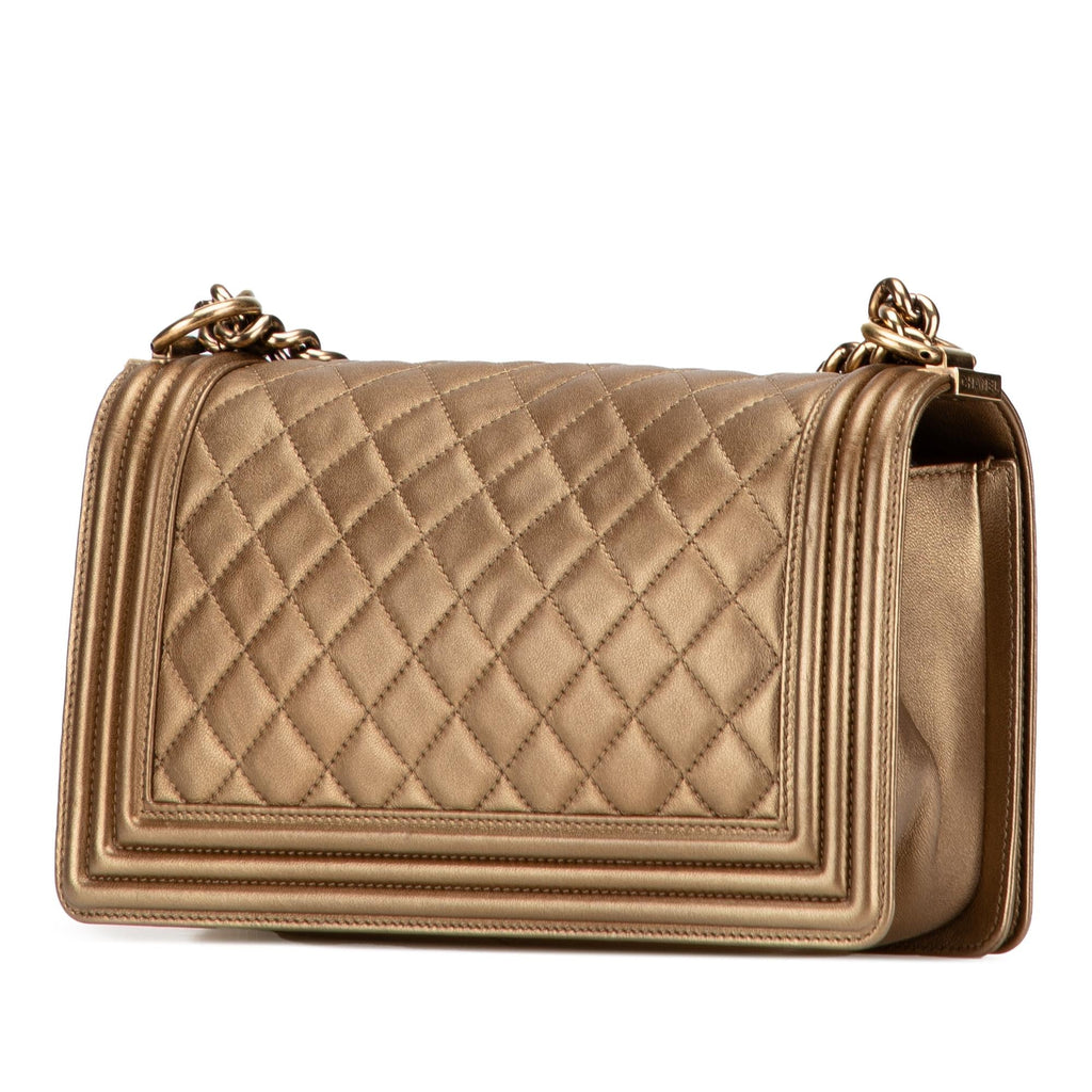 Chanel Old Medium Quilted Metallic Lambskin Boy Flap