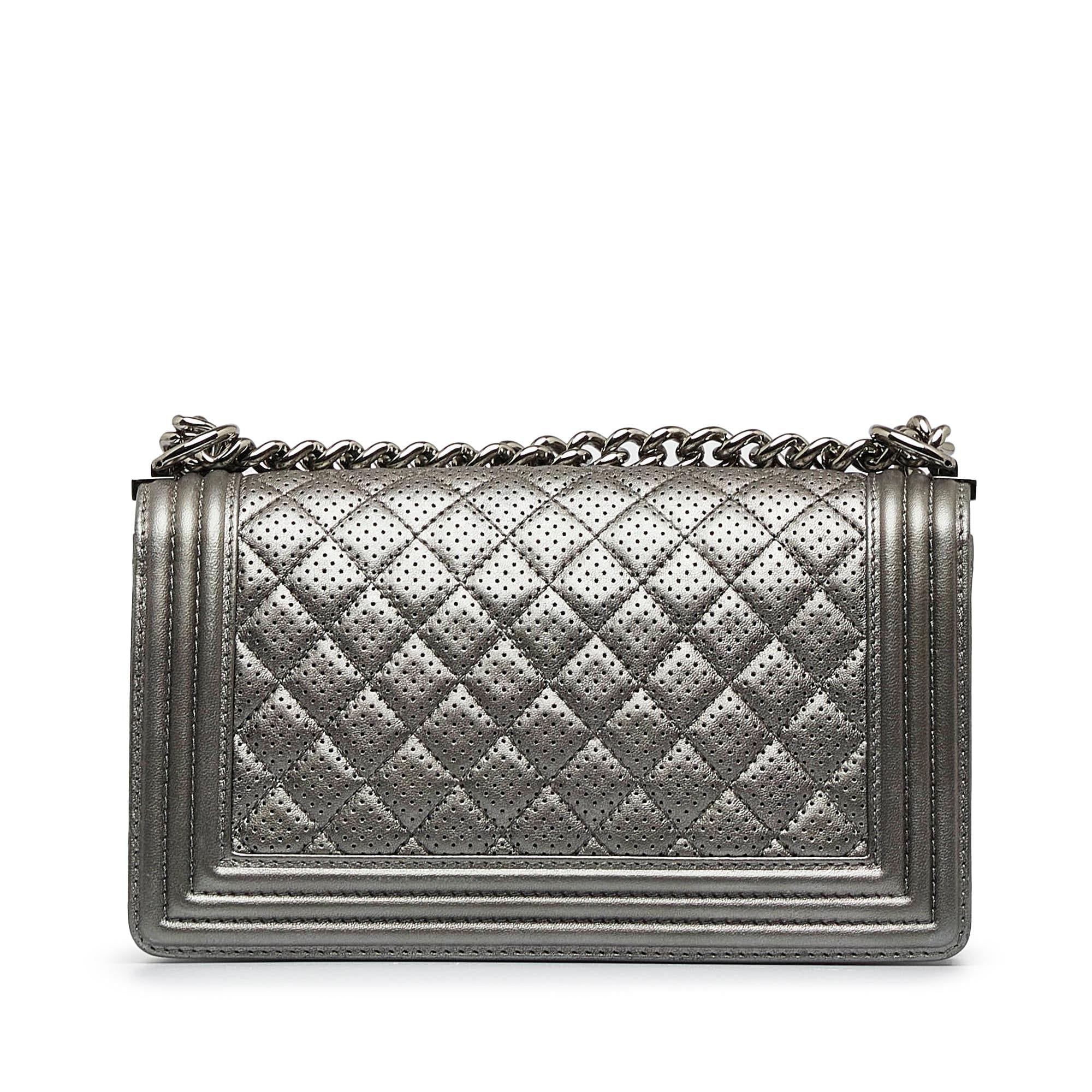 Chanel Old Medium Quilted Perforated Metallic Lambskin Boy Flap