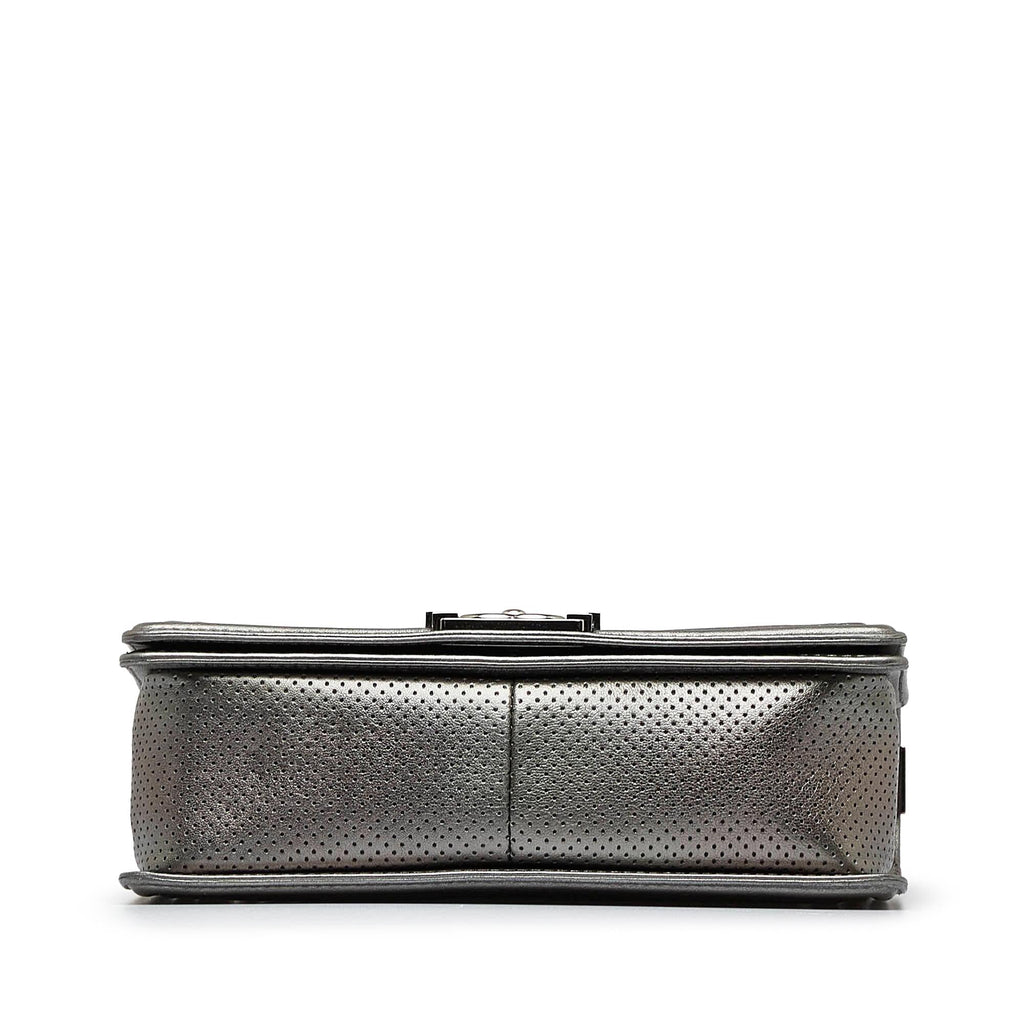 Chanel Old Medium Quilted Perforated Metallic Lambskin Boy Flap