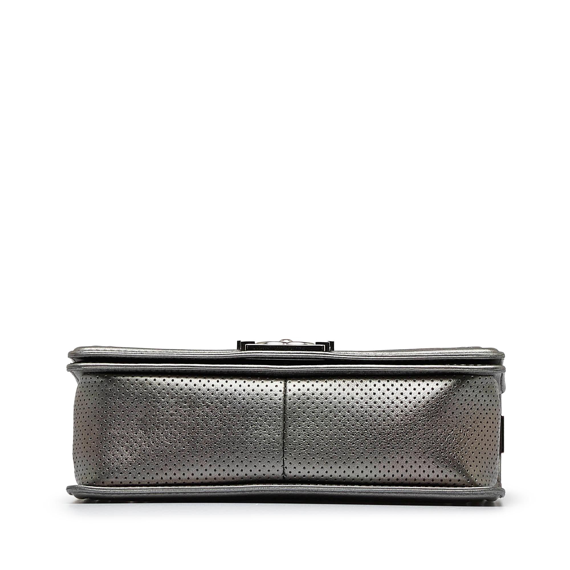 Chanel Old Medium Quilted Perforated Metallic Lambskin Boy Flap