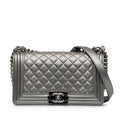 Chanel Old Medium Quilted Perforated Metallic Lambskin Boy Flap