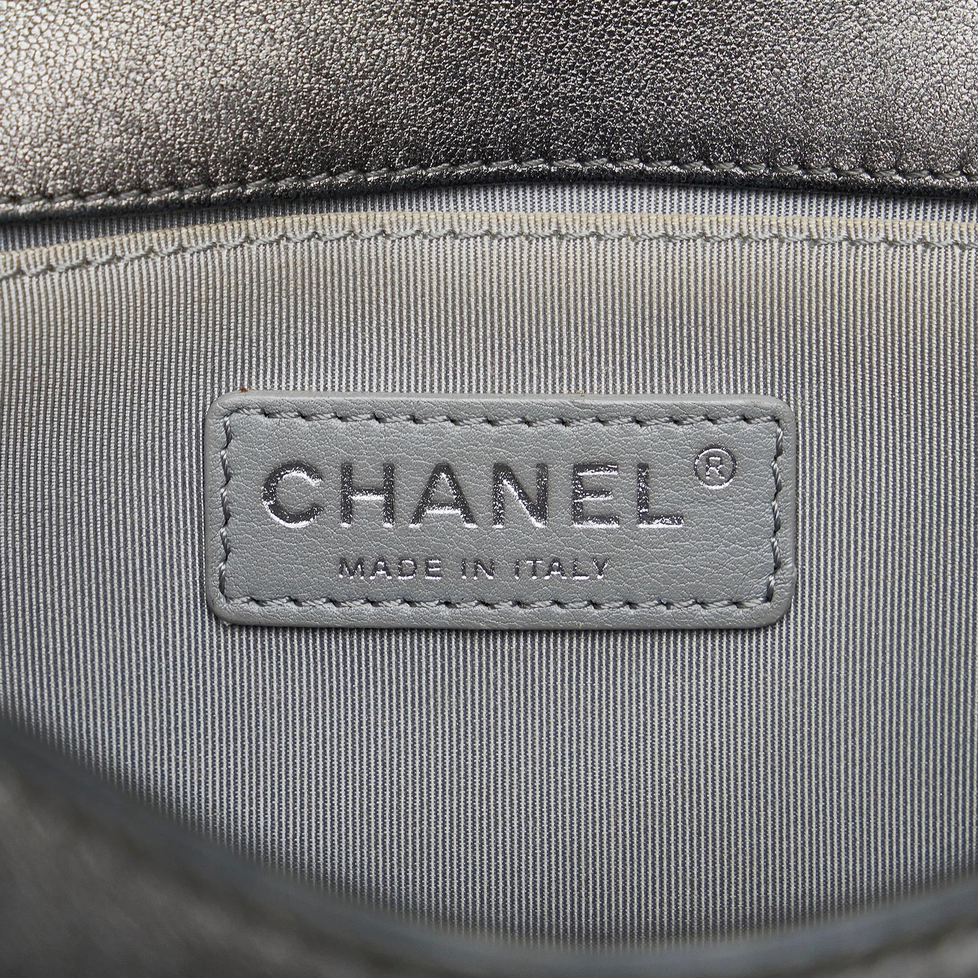 Chanel Old Medium Quilted Perforated Metallic Lambskin Boy Flap