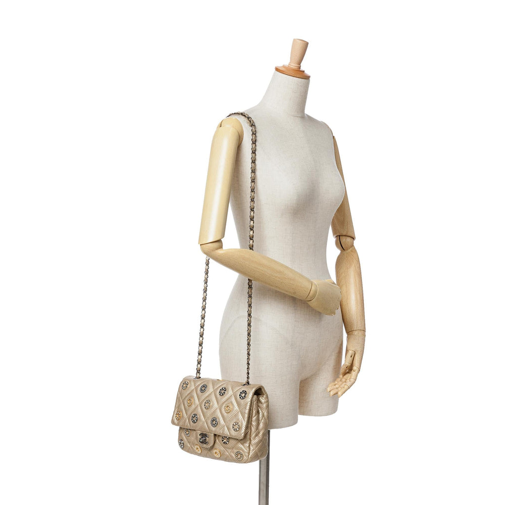 Chanel Paris-Dubai Small Perforated Metallic Lambskin Medals Flap
