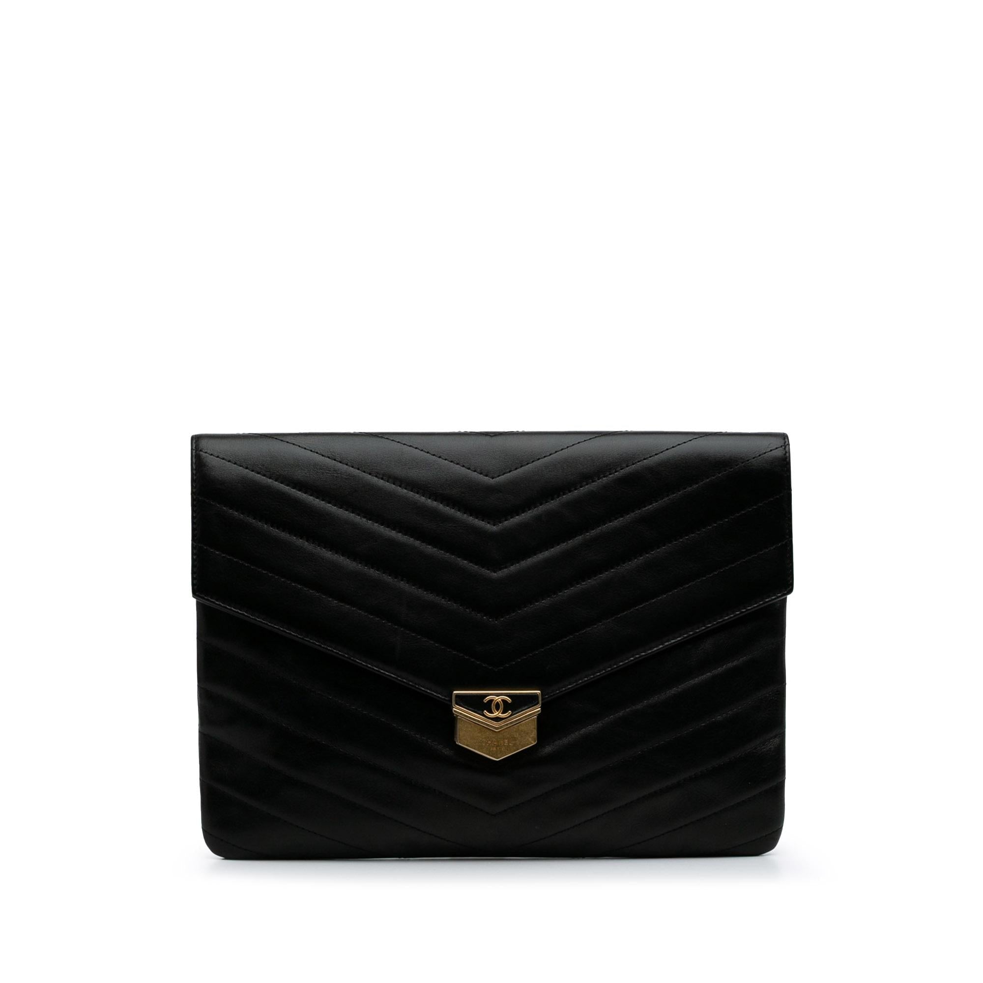 Chanel Paris Hamburg Chevron Lambskin Clutch