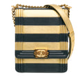 Chanel Paris New York Metallic Lambskin Striped North South Boy Flap