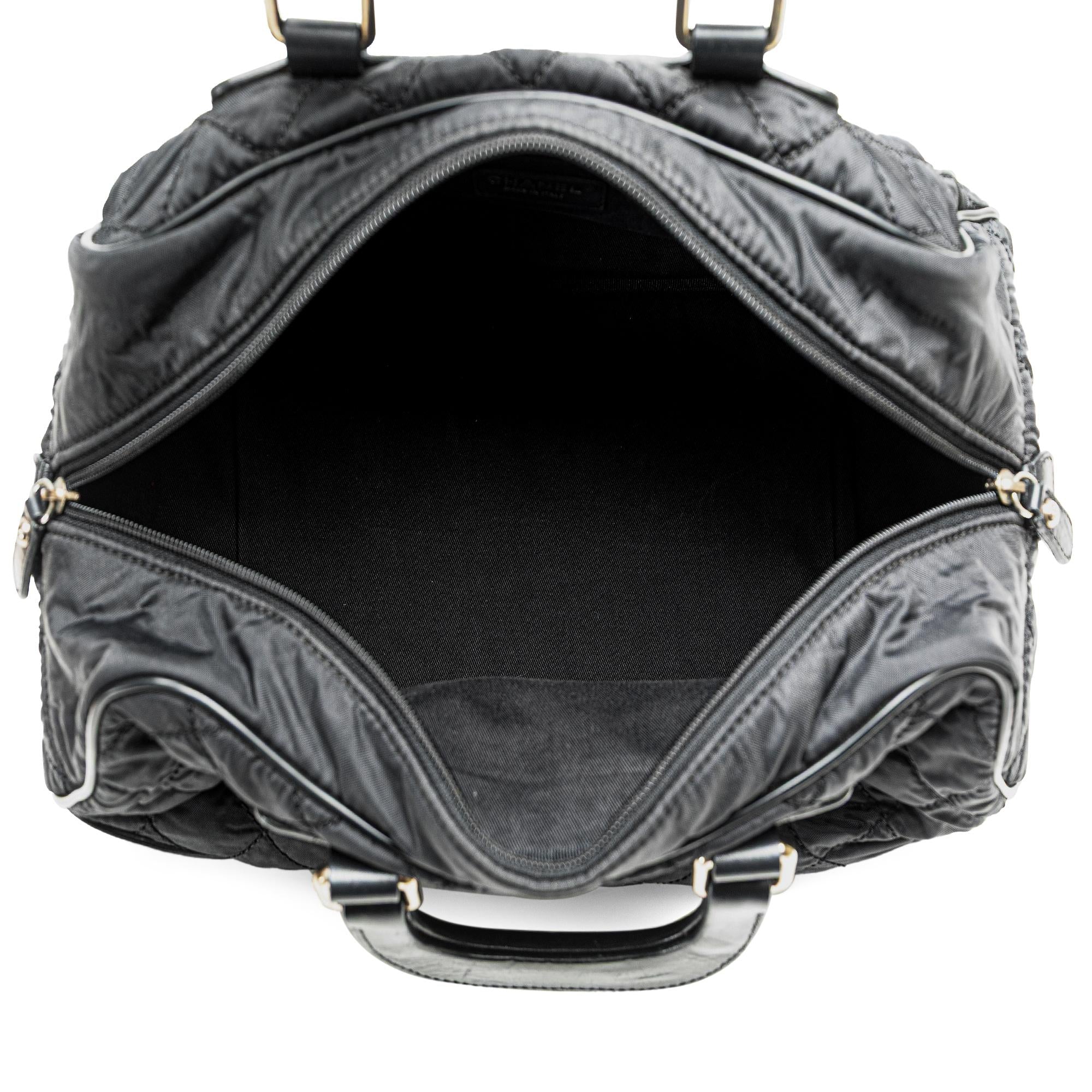 Chanel Paris New York Quilted Nylon Duffle Handbag