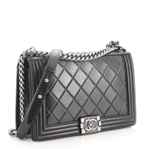 CHANEL PARIS SALZBURG CALFSKIN EMBOSSED BOY FLAP BAG