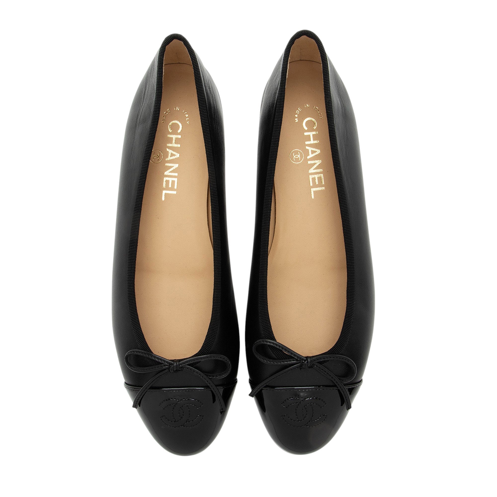 Chanel Patent Calfskin CC Cap Toe Ballet Flats - Size 10.5 / 40.5
