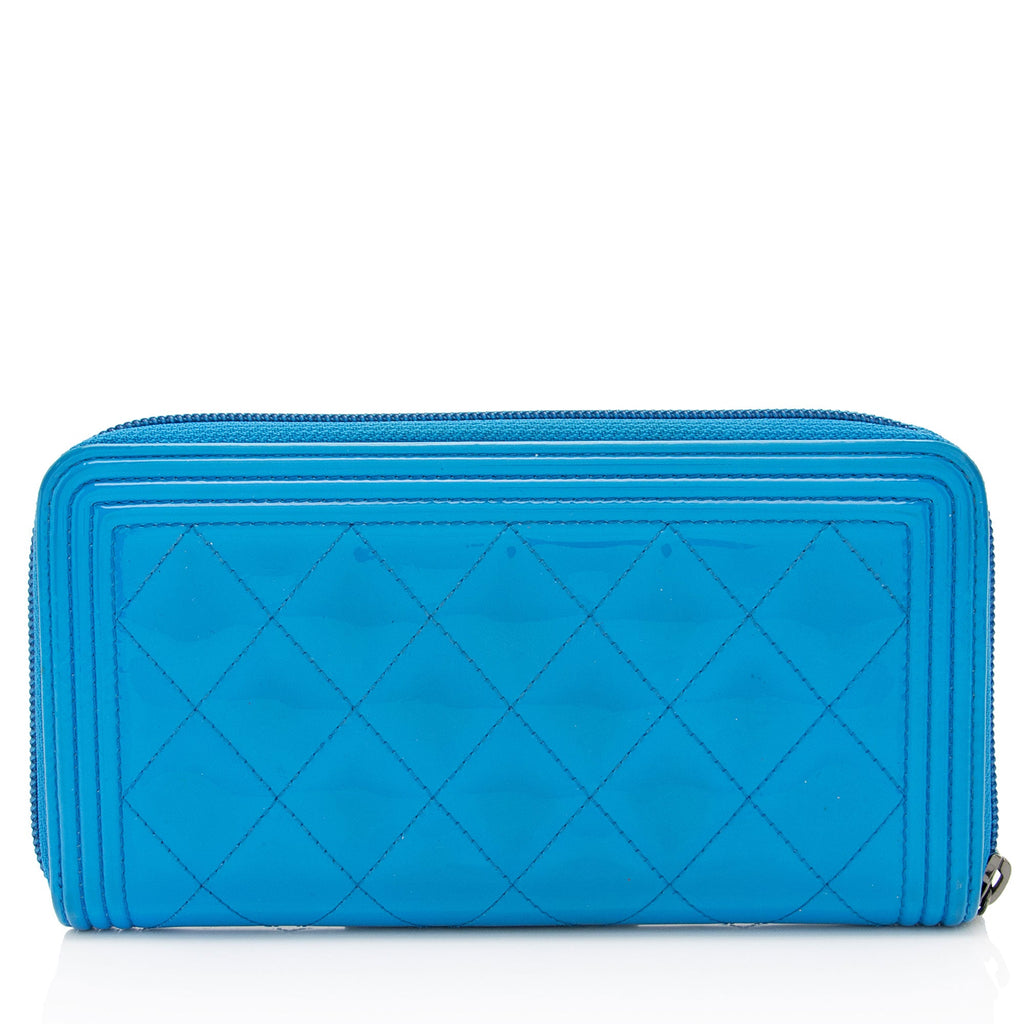 Chanel Patent Leather Boy Zip Around Wallet