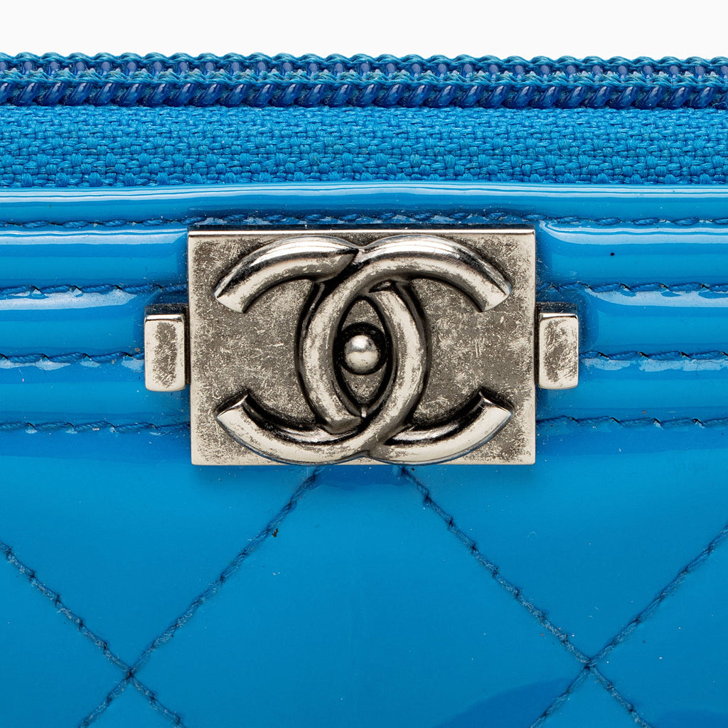 Chanel Patent Leather Boy Zip Around Wallet