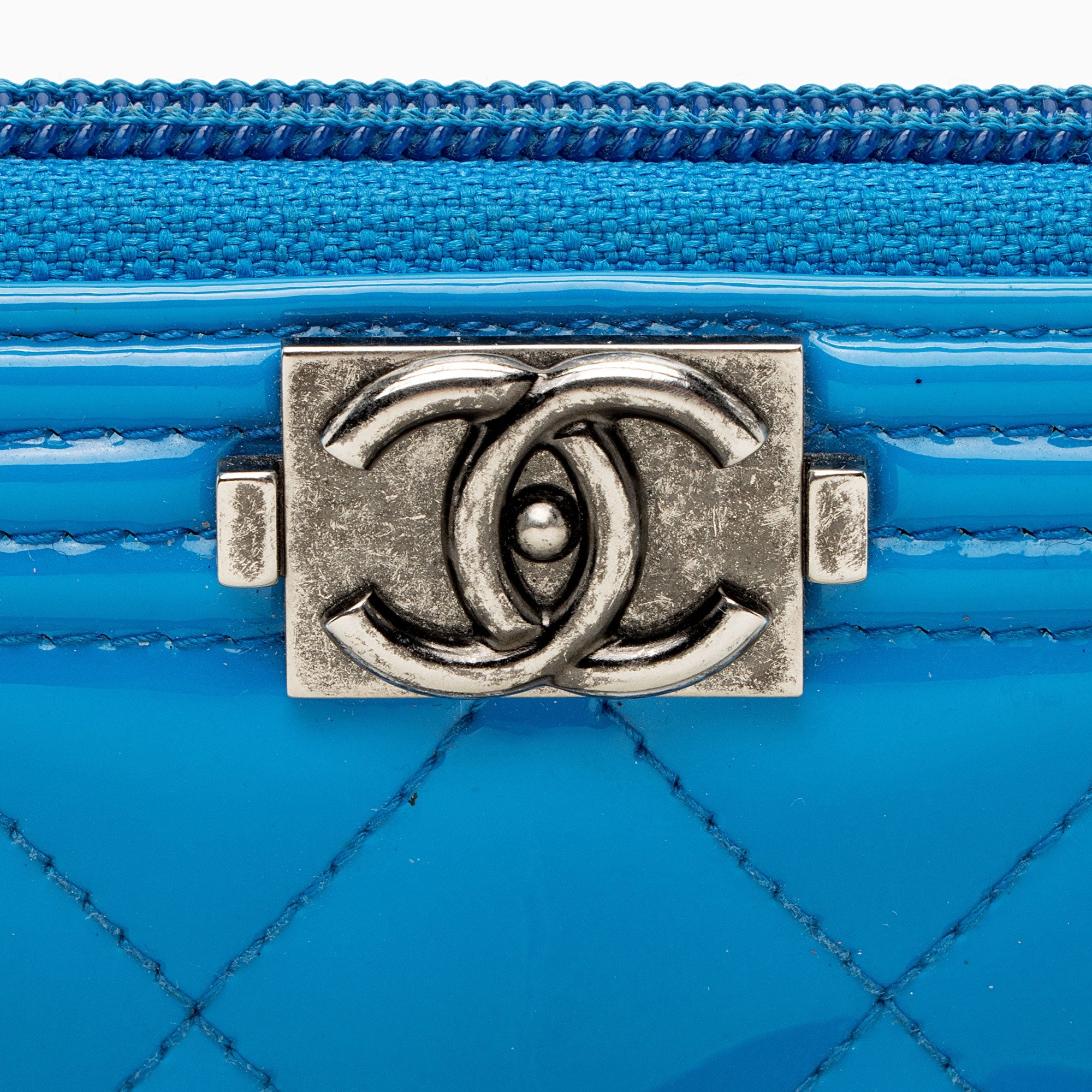 Chanel Patent Leather Boy Zip Around Wallet