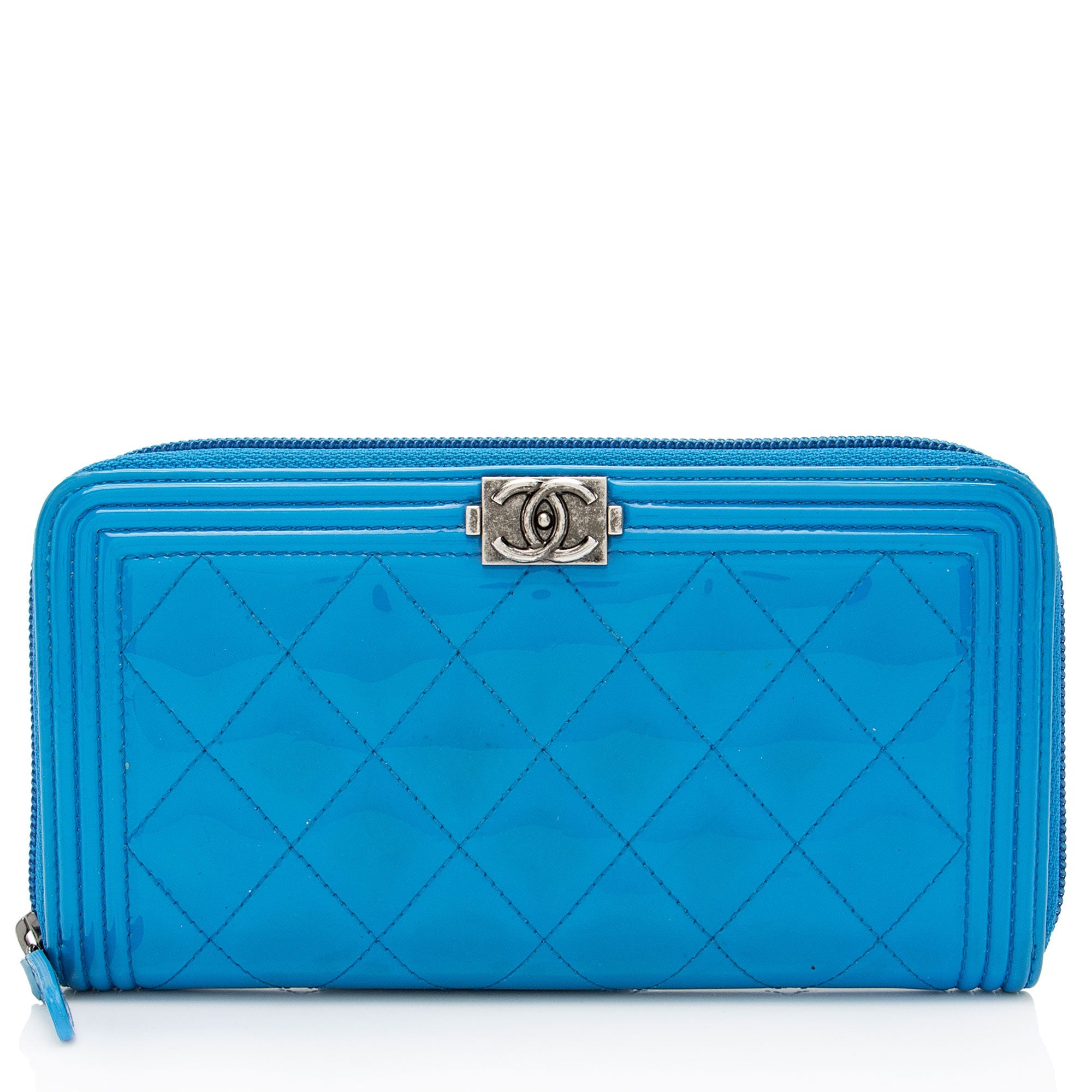 Chanel Patent Leather Boy Zip Around Wallet