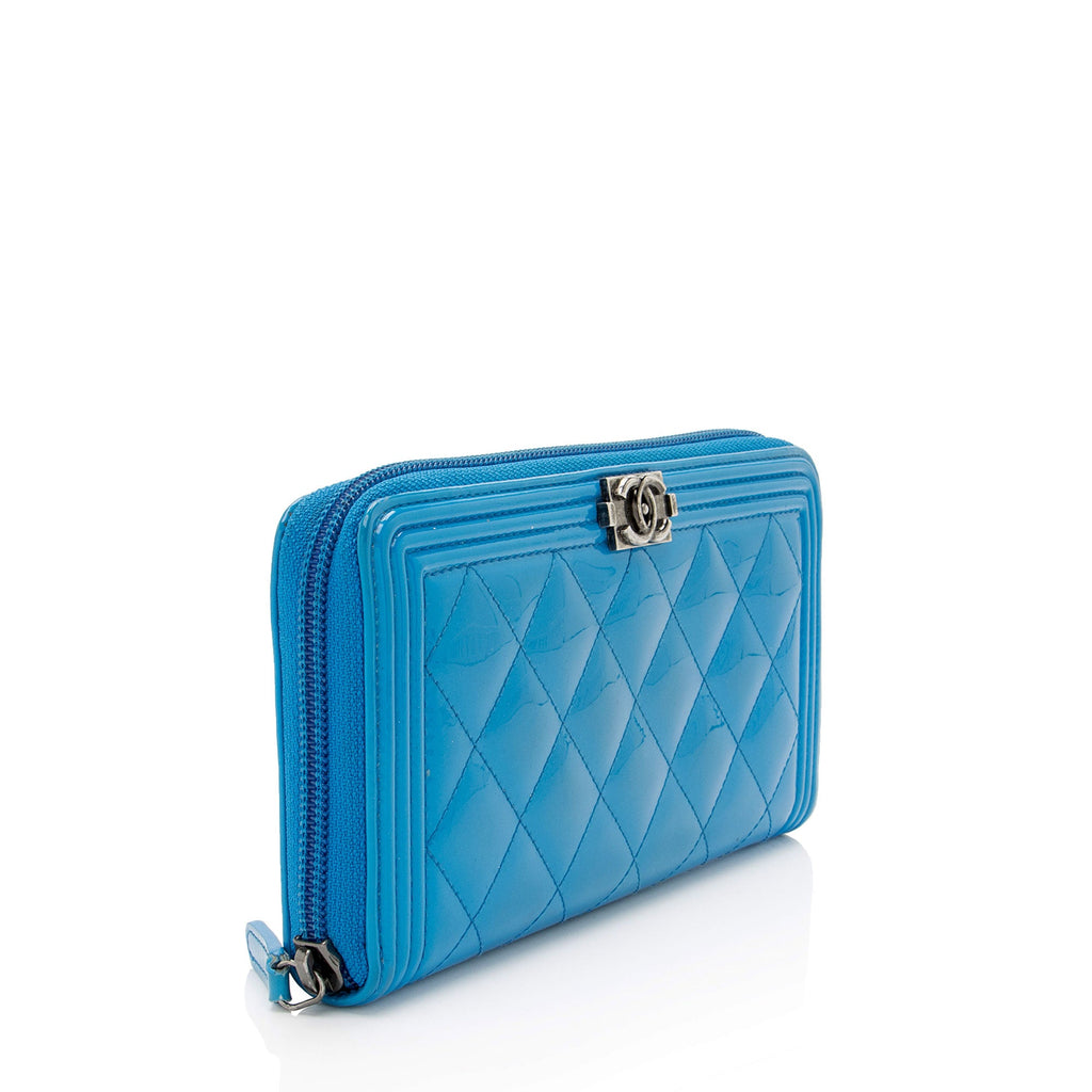 Chanel Patent Leather Boy Zip Around Wallet