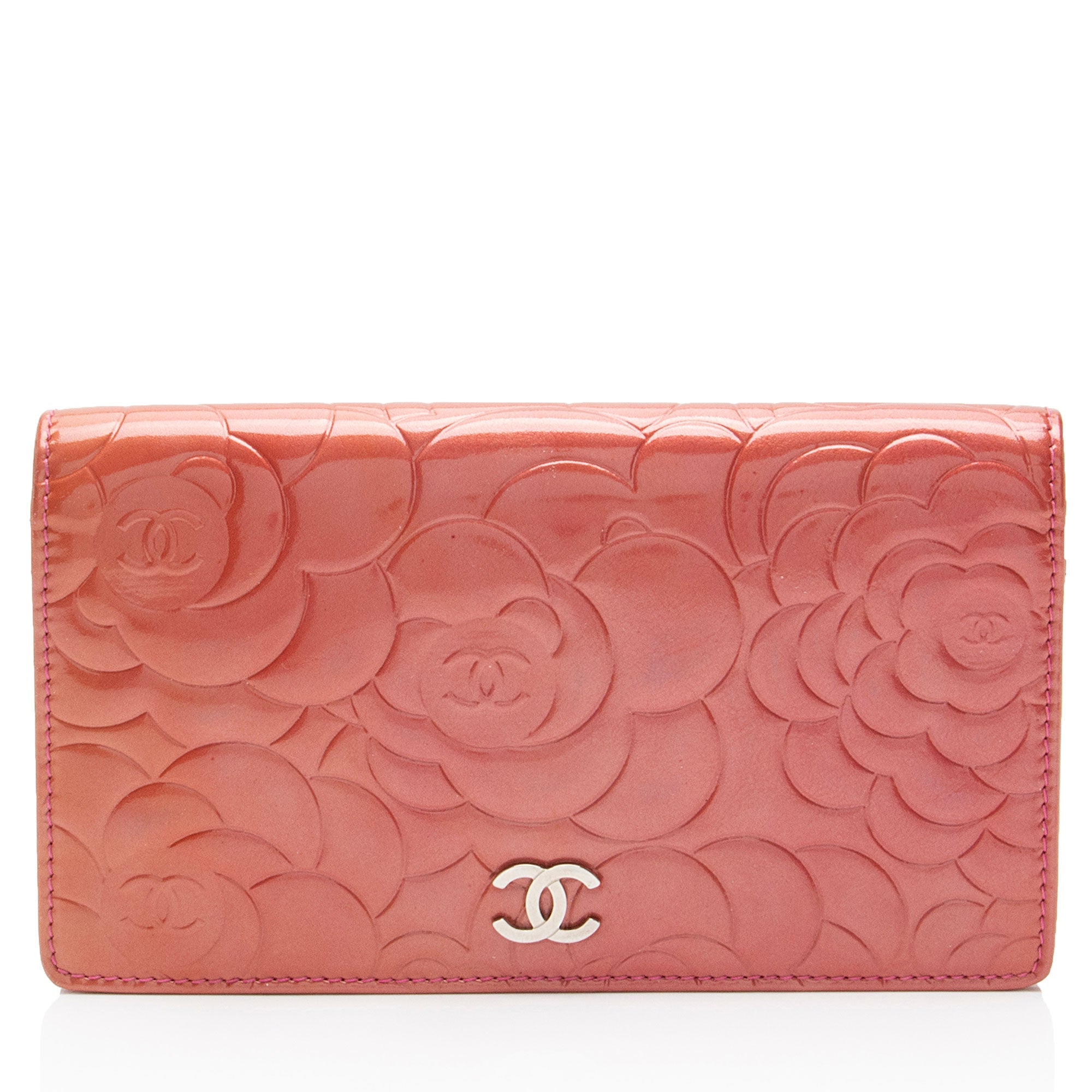 Chanel Patent Leather Camellia CC Yen Wallet