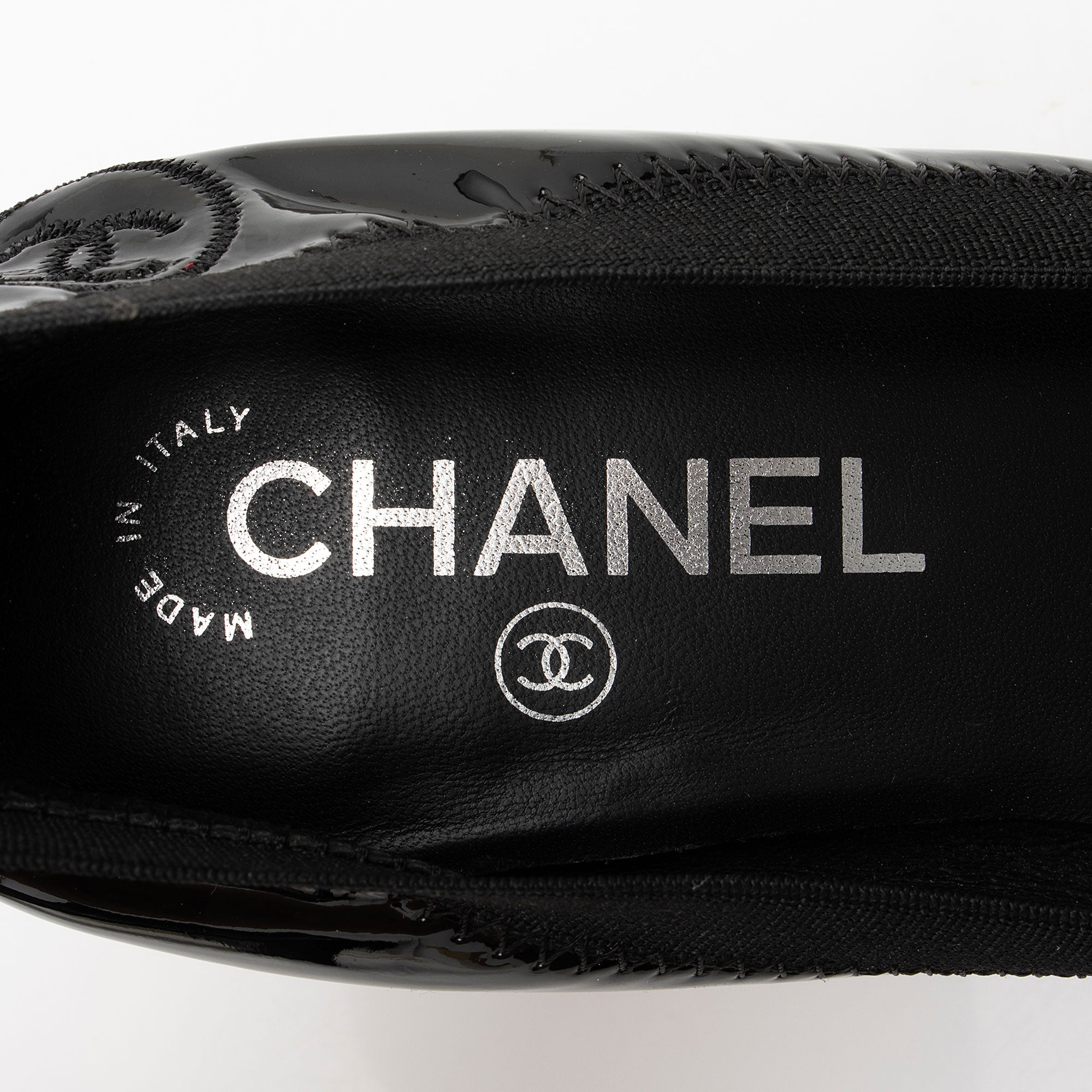 Chanel Patent Leather Cap Toe Elastic Ballet Pumps - Size 8.5 / 38.5