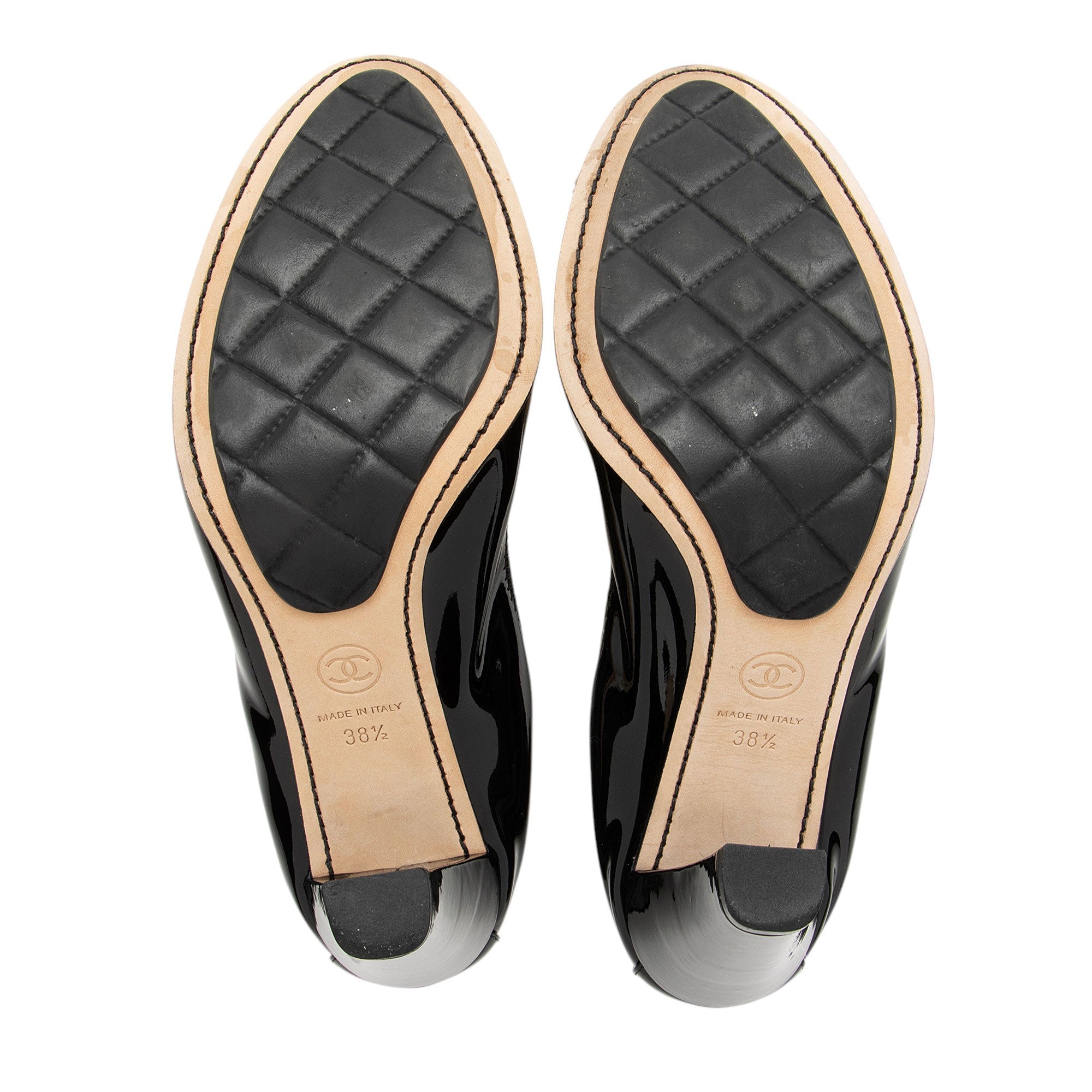 Chanel Patent Leather Cap Toe Elastic Ballet Pumps - Size 8.5 / 38.5