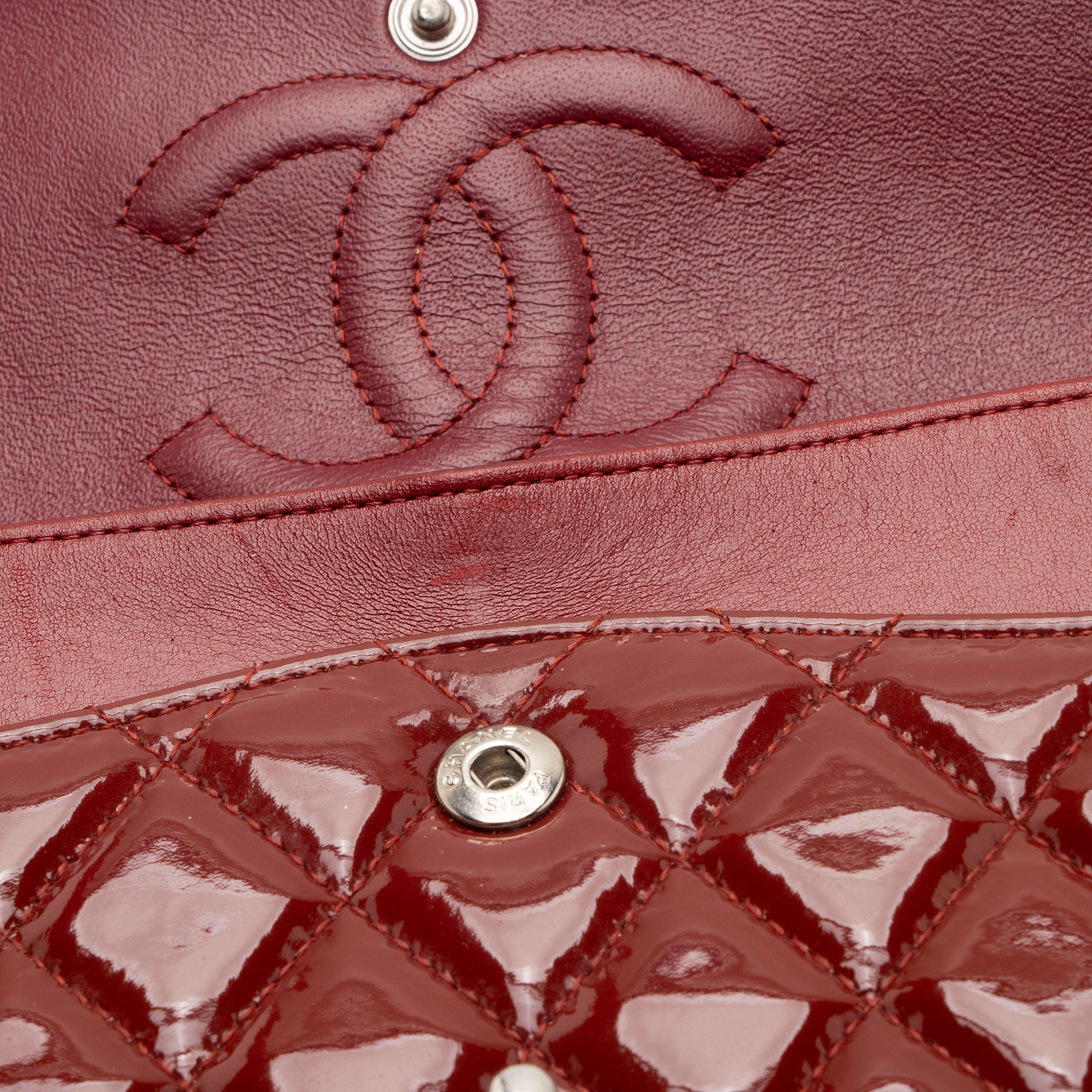 Chanel Patent Leather Classic Medium Double Flap Bag (SHF-BwsnL1)