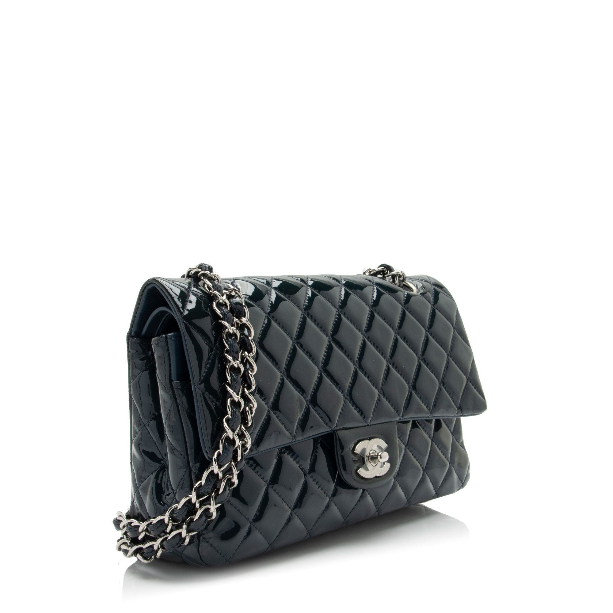 Chanel Patent Leather Classic Medium Double Flap Bag (SHF-lLuqxa)