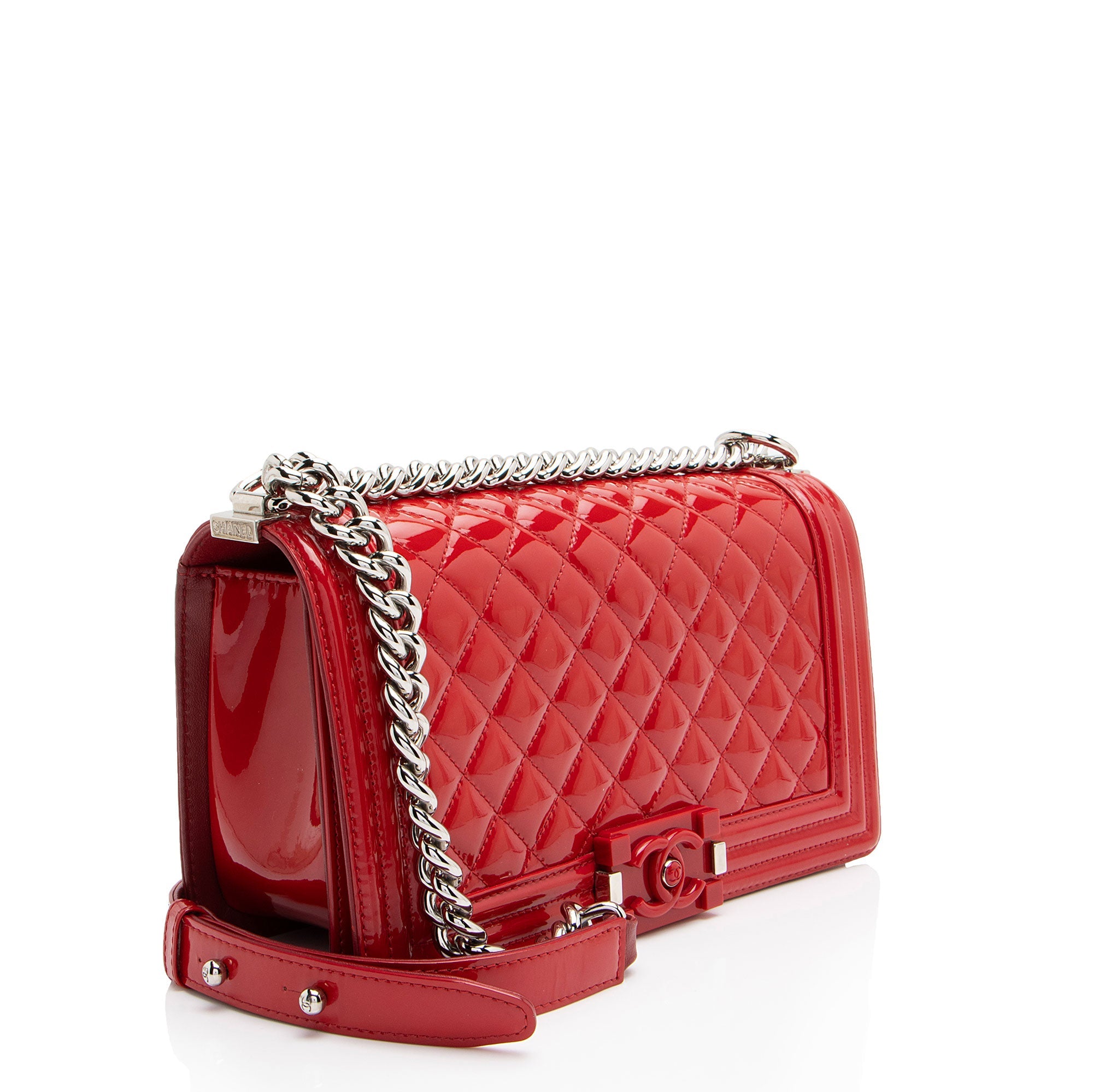 Chanel Patent Leather Plexiglass Old Medium Boy Bag (SHF-yQ51Dn)