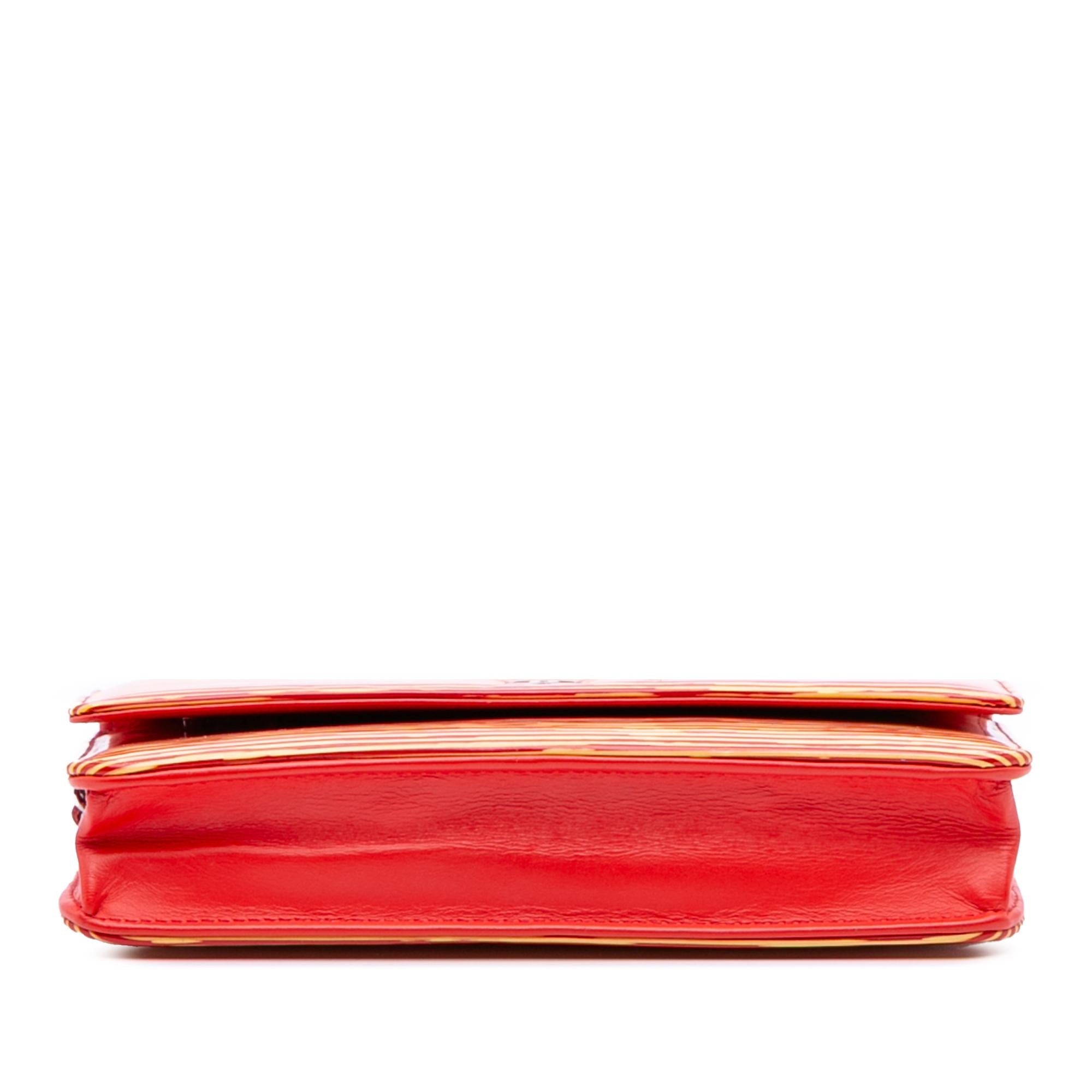 Chanel Patent Striped Wallet On Chain