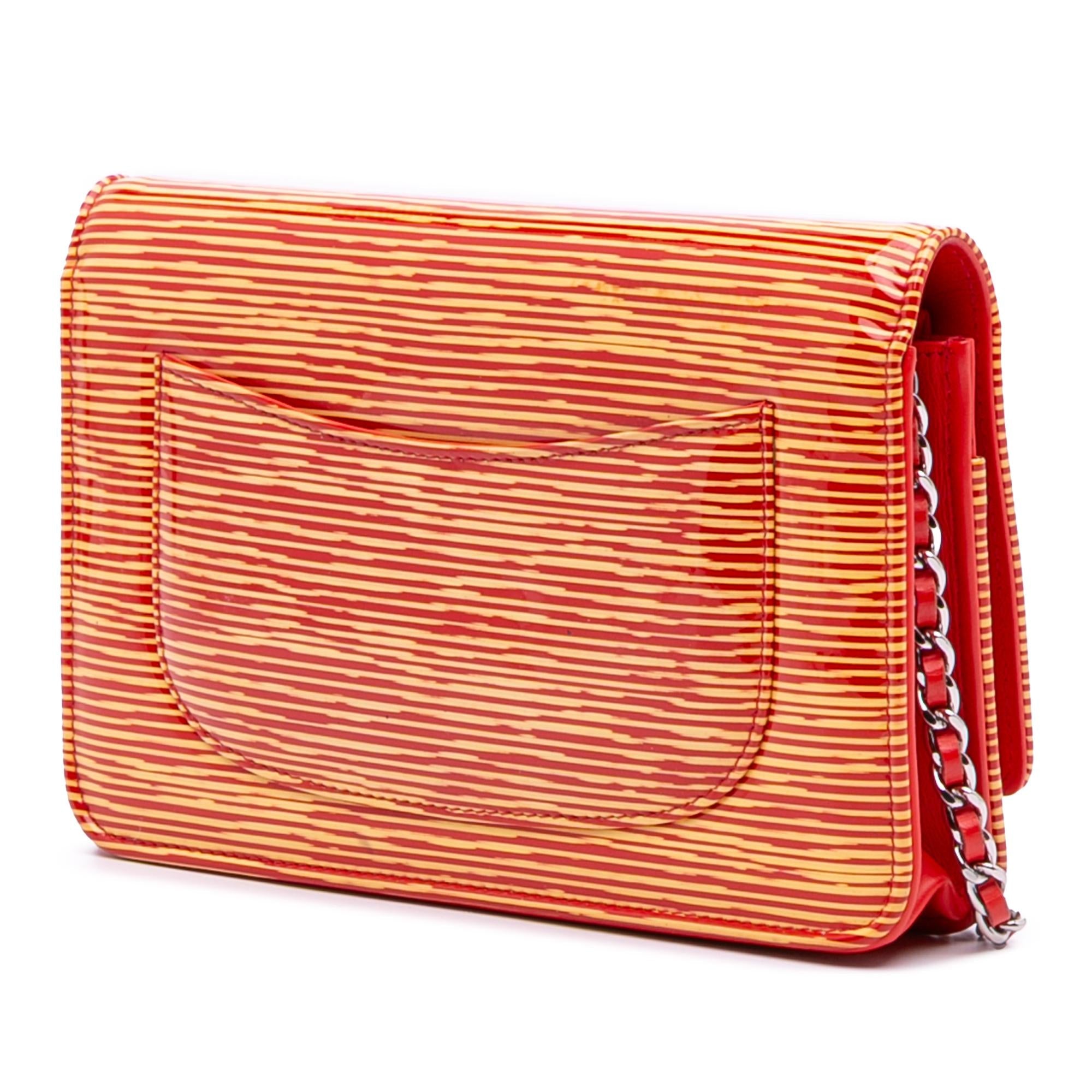 Chanel Patent Striped Wallet On Chain