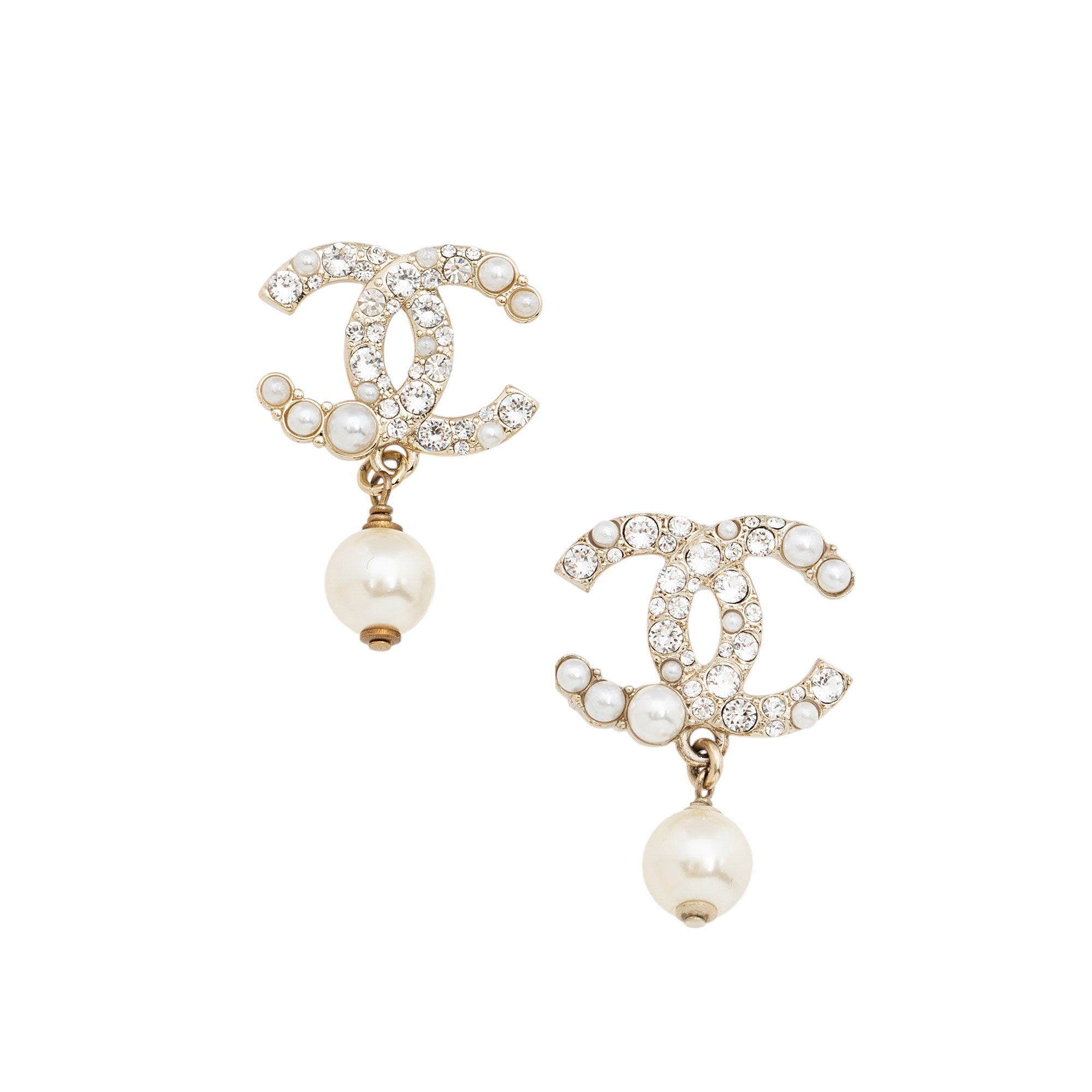 Chanel Pearl Crystal CC Drop Earrings
