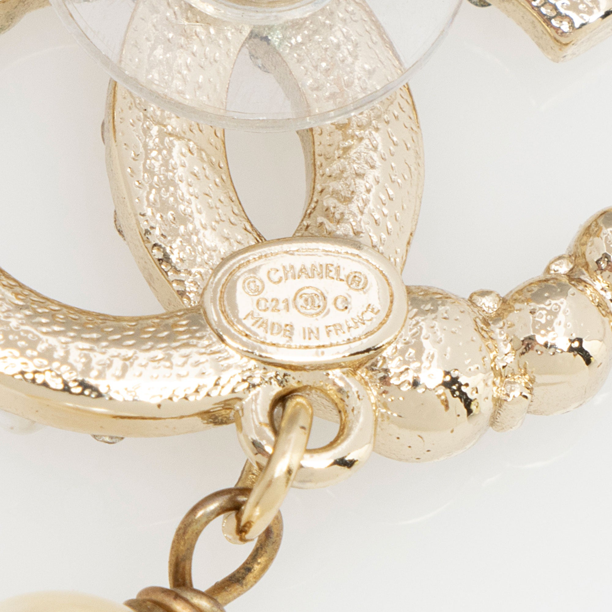 Chanel Pearl Crystal CC Drop Earrings