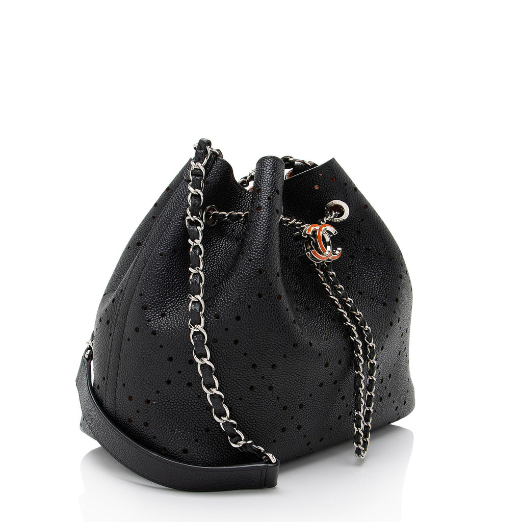 Chanel Perforated Caviar Leather Drawstring Bucket Bag