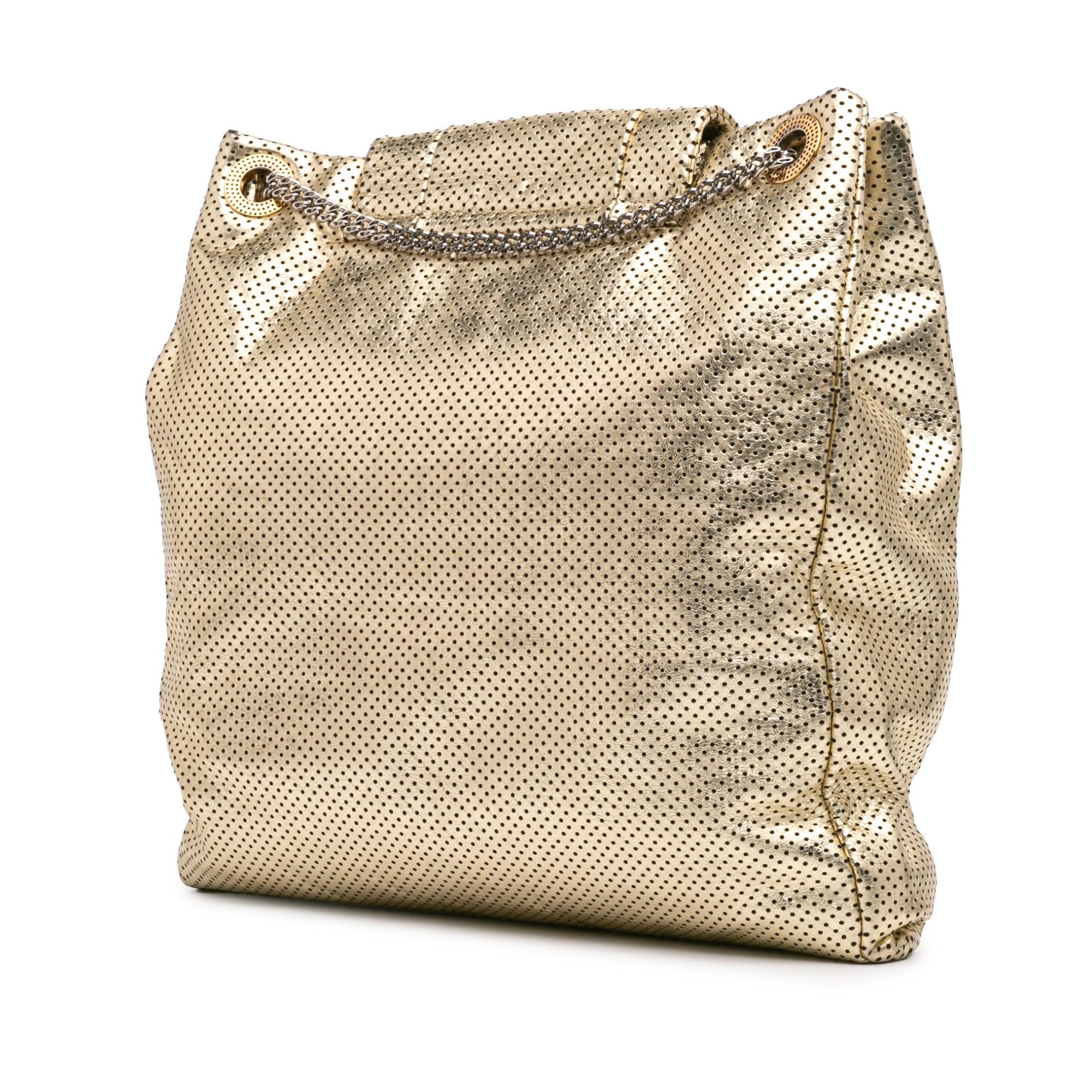 Chanel Perforated Crackled Metallic Calfskin Drill Tote