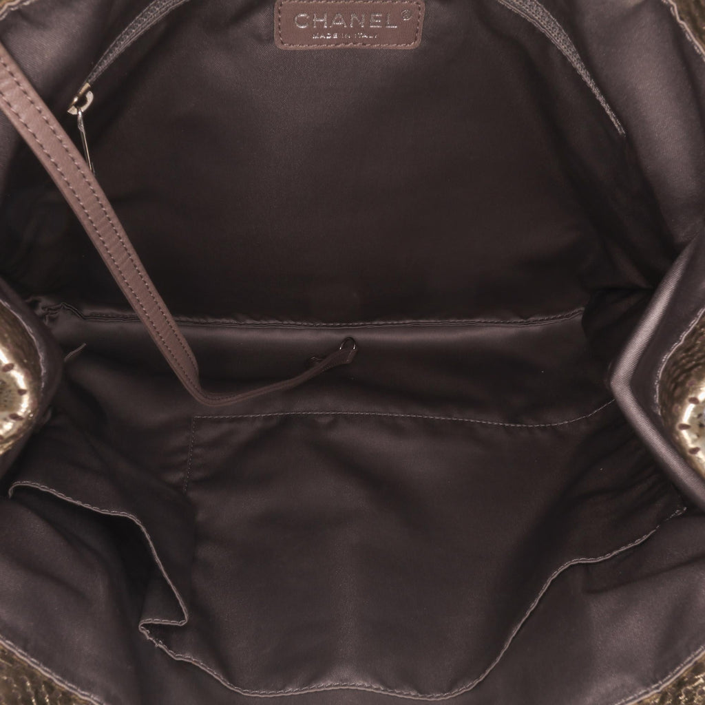 Chanel Perforated Crackled Metallic Calfskin Drill Tote