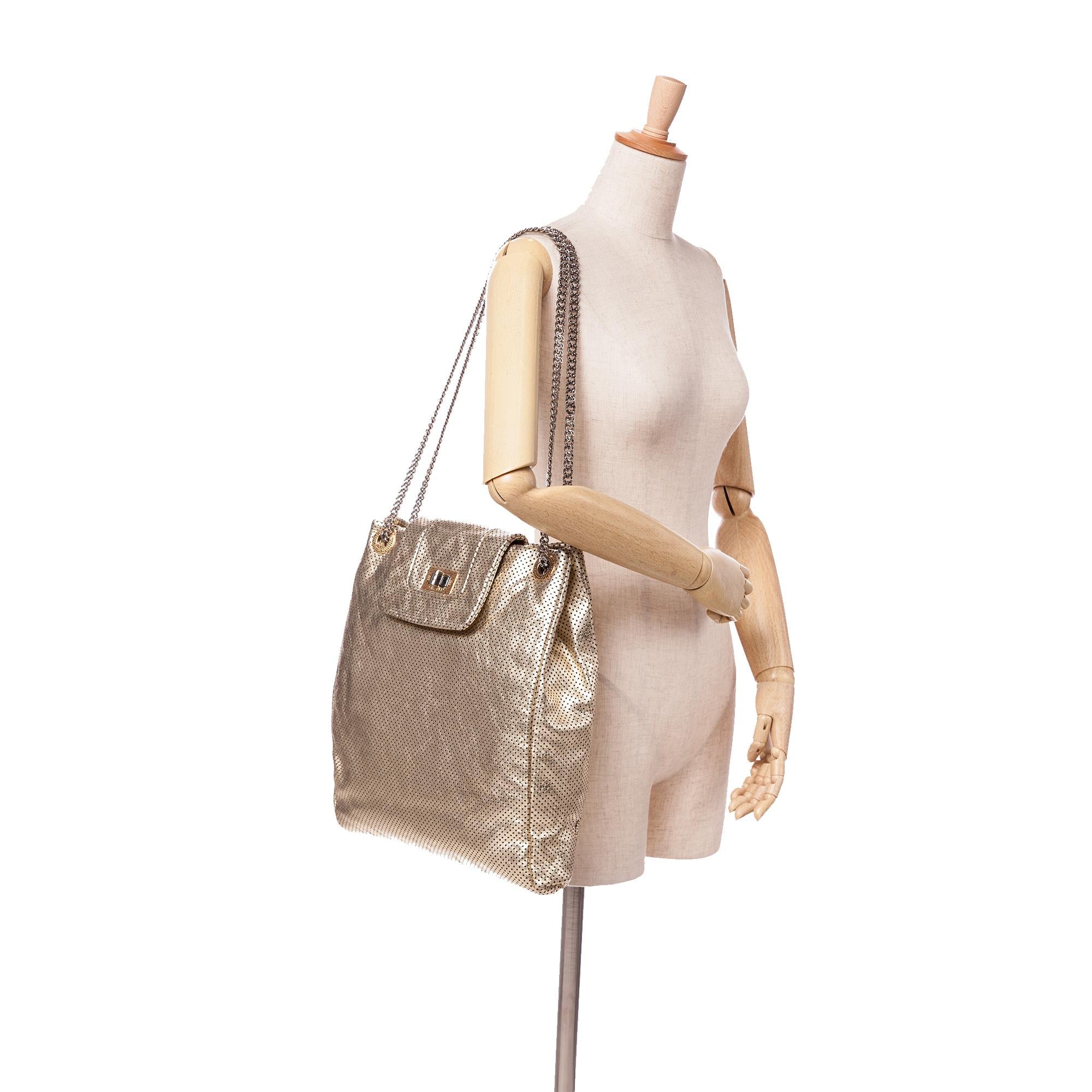 Chanel Perforated Crackled Metallic Calfskin Drill Tote