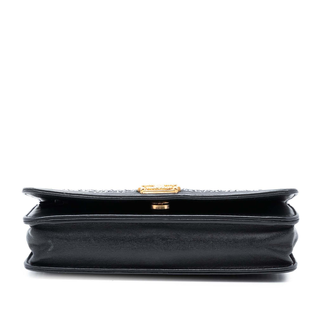 Chanel Pleated Crumpled Chevron Calfskin Le Boy Wallet On Chain