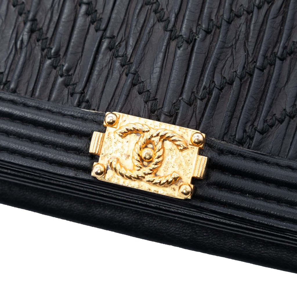 Chanel Pleated Crumpled Chevron Calfskin Le Boy Wallet On Chain