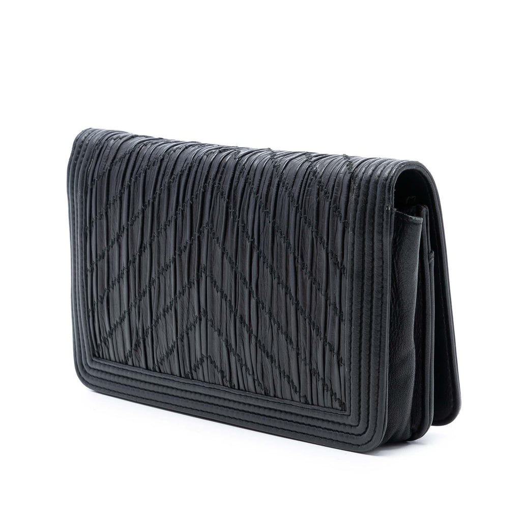 Chanel Pleated Crumpled Chevron Calfskin Le Boy Wallet On Chain