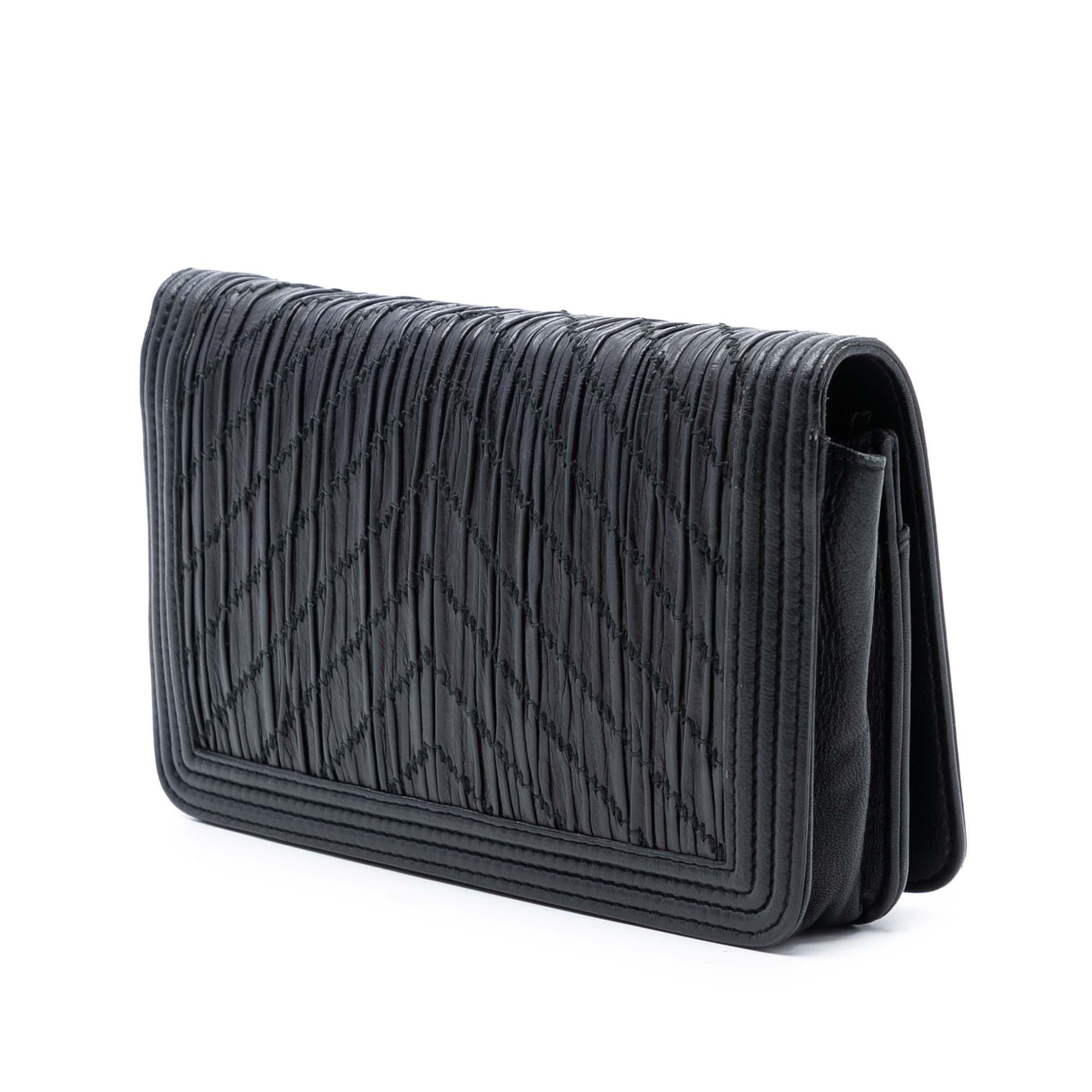 Chanel Pleated Crumpled Chevron Calfskin Le Boy Wallet On Chain