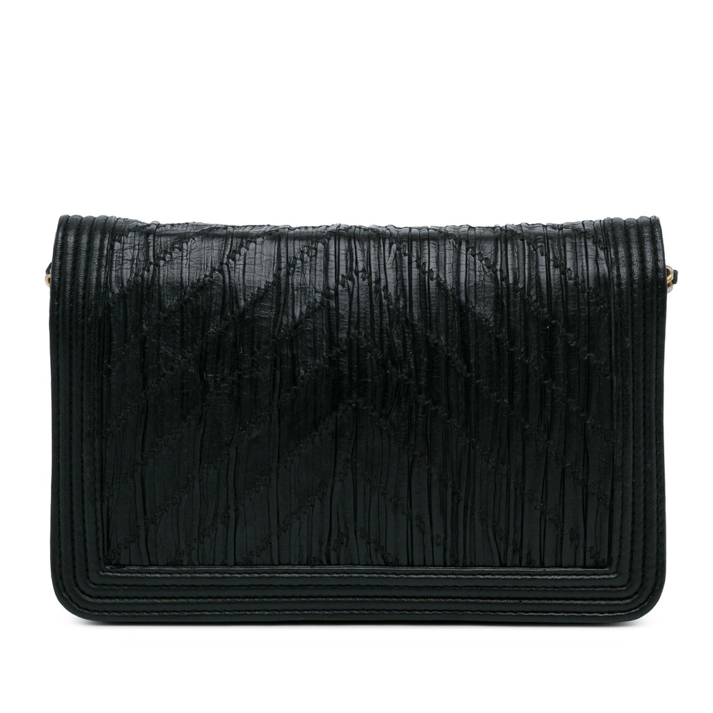 Chanel Pleated Crumpled Chevron Le Boy Wallet On Chain